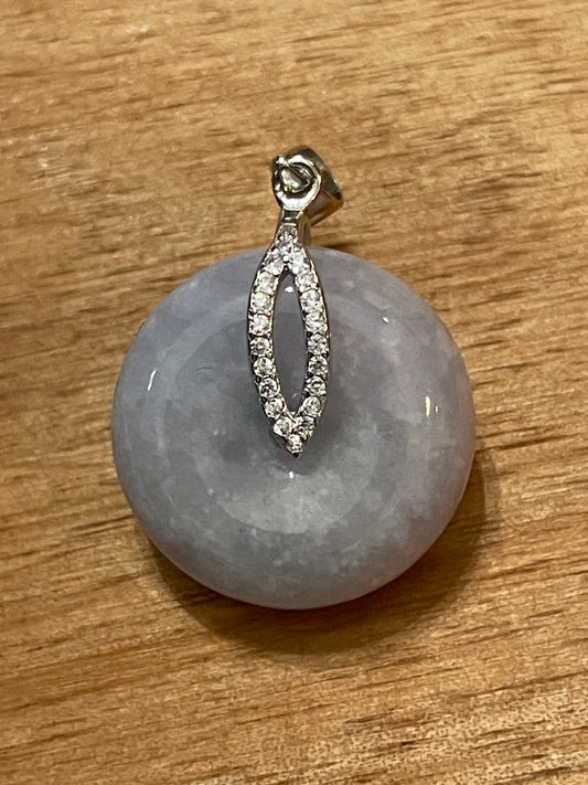 Grade A Natural  lavender Jadeite Pi Disc pendant silver necklace