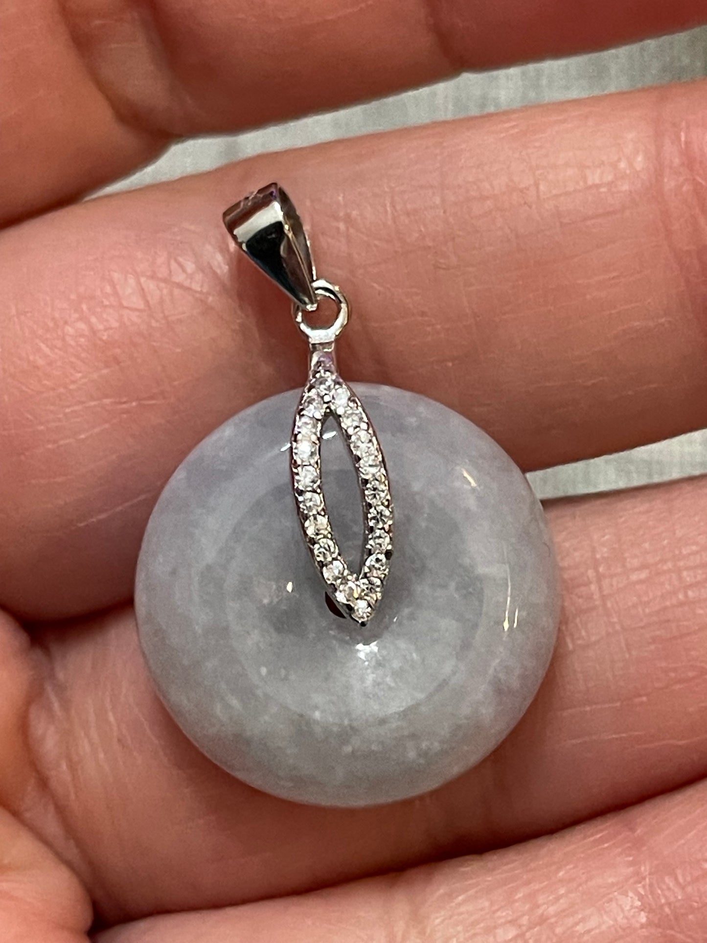 Grade A Natural  lavender Jadeite Pi Disc pendant silver necklace