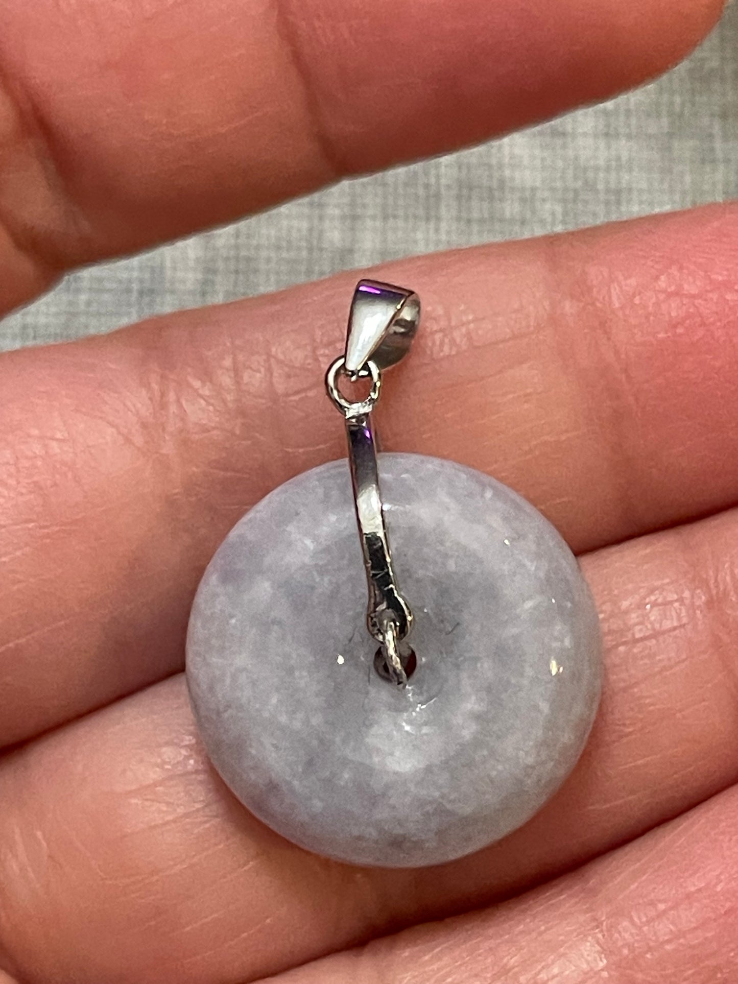 Grade A Natural  lavender Jadeite Pi Disc pendant silver necklace