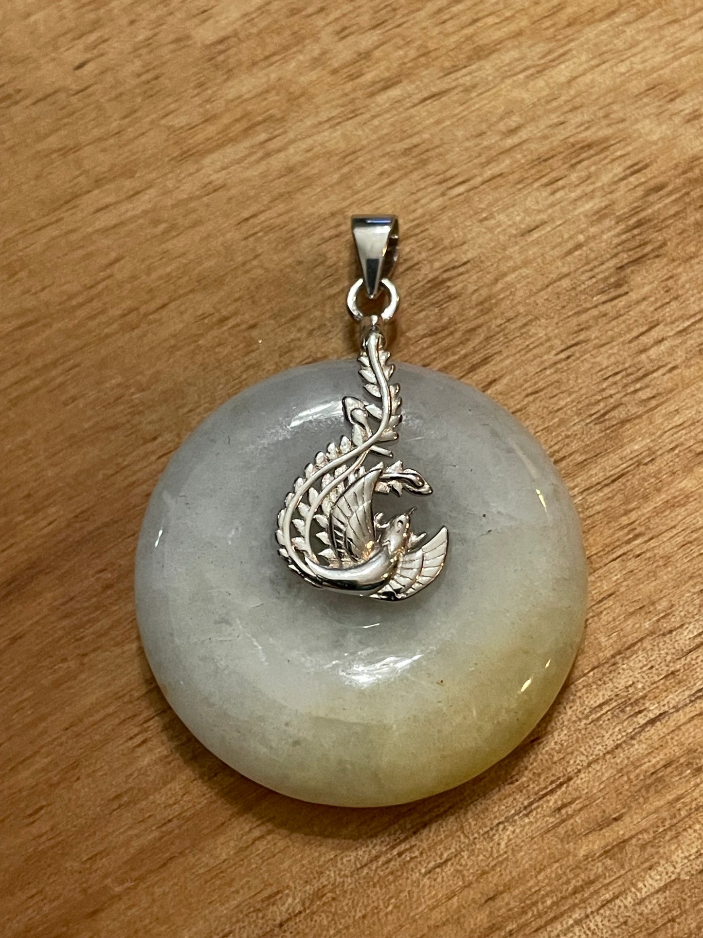 Grade A Natural  Yellow Jadeite Pi Disc pendant silver necklace