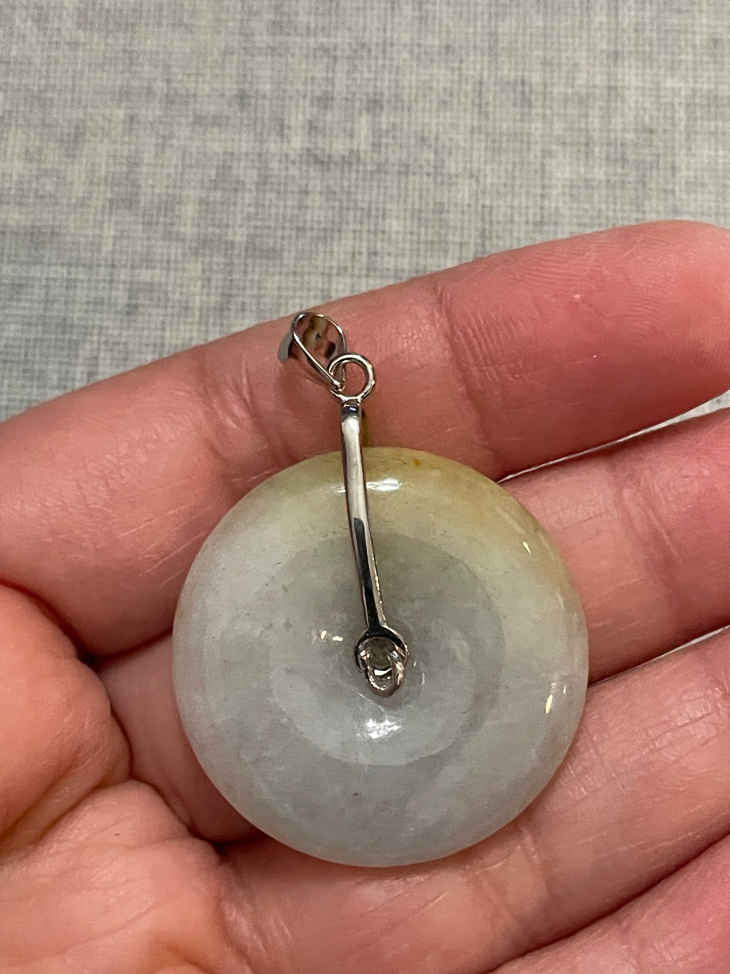 Grade A Natural  Yellow Jadeite Pi Disc pendant silver necklace