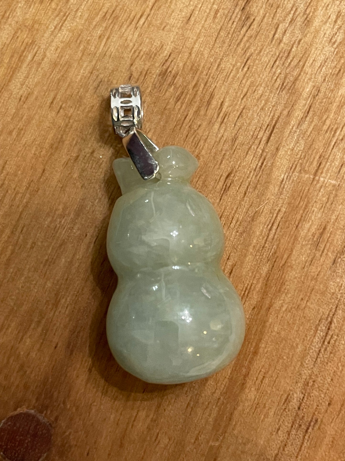 Icy green Jadeite Wu Lu (Gourd) pendant  silver necklace