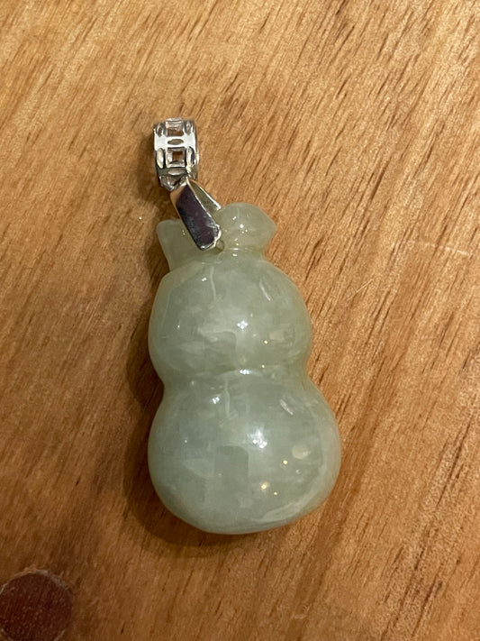 Icy green Jadeite Wu Lu (Gourd) pendant  silver necklace