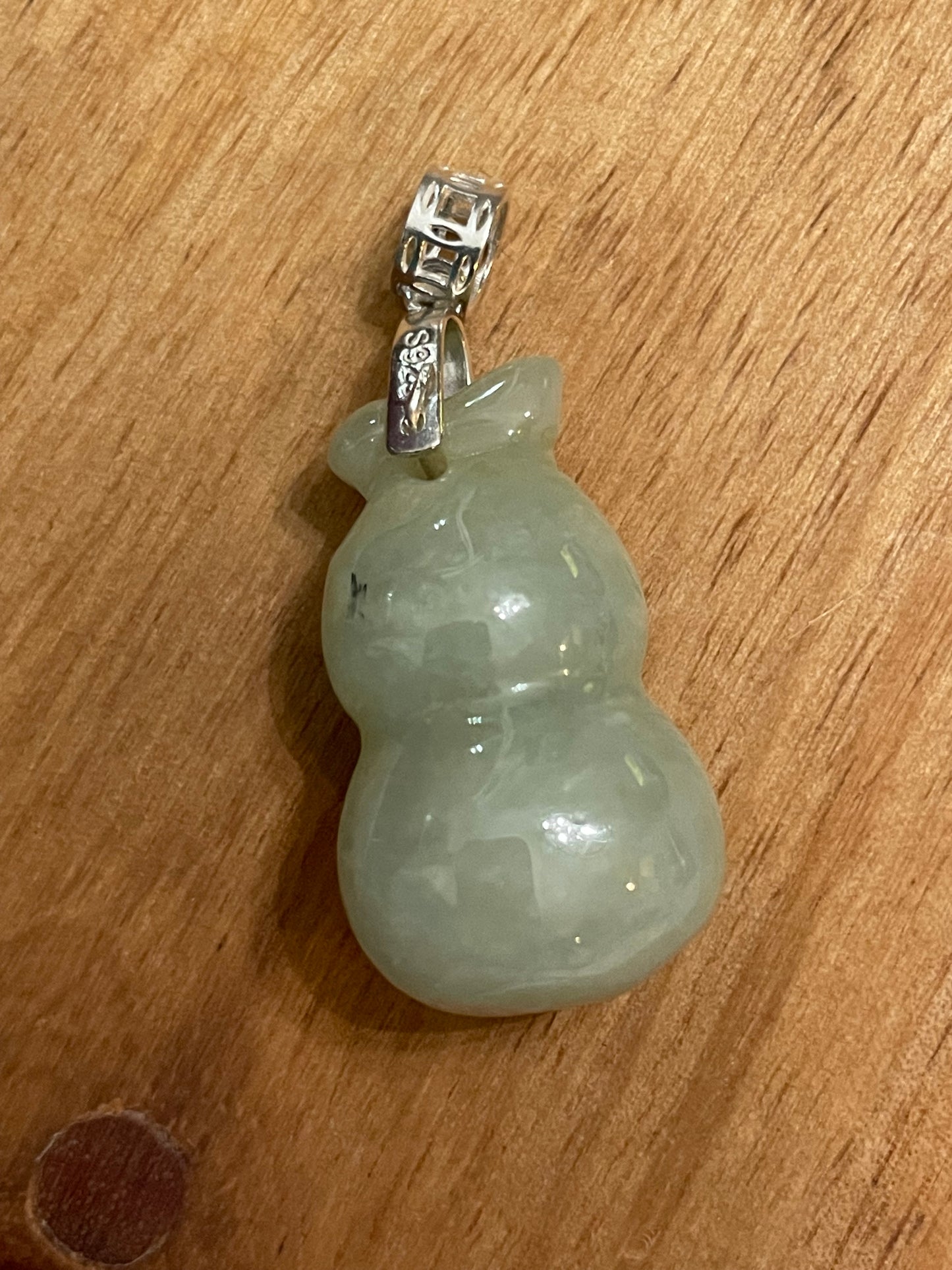 Icy green Jadeite Wu Lu (Gourd) pendant  silver necklace