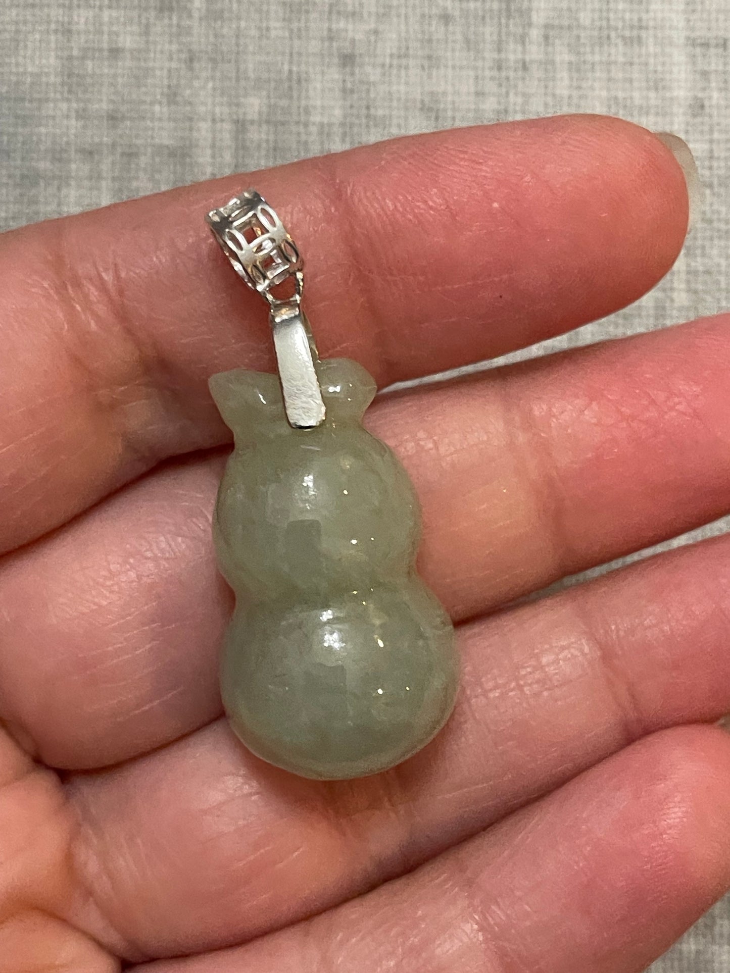 Icy green Jadeite Wu Lu (Gourd) pendant  silver necklace
