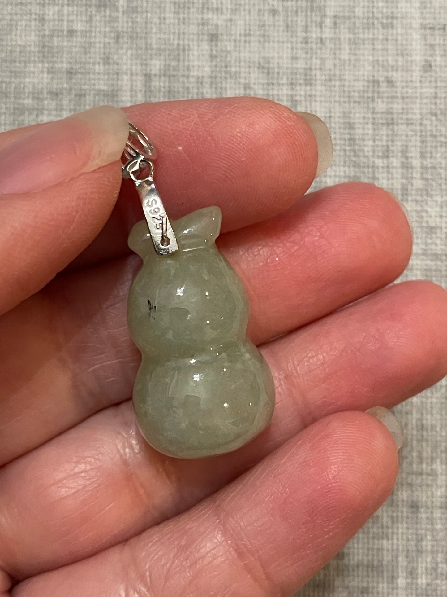 Icy green Jadeite Wu Lu (Gourd) pendant  silver necklace