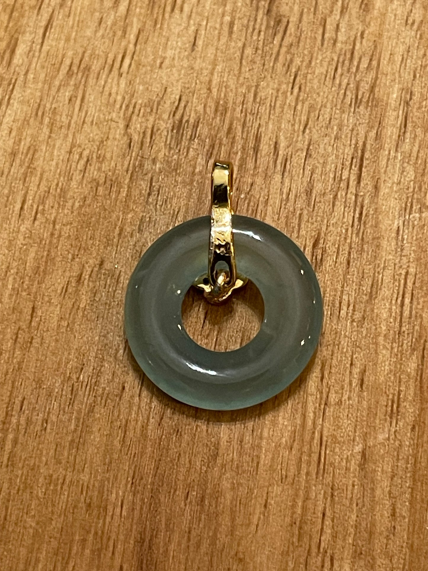 Grade A Natural  Green Jadeite Pi Disc pendant Gold overlay silver necklace