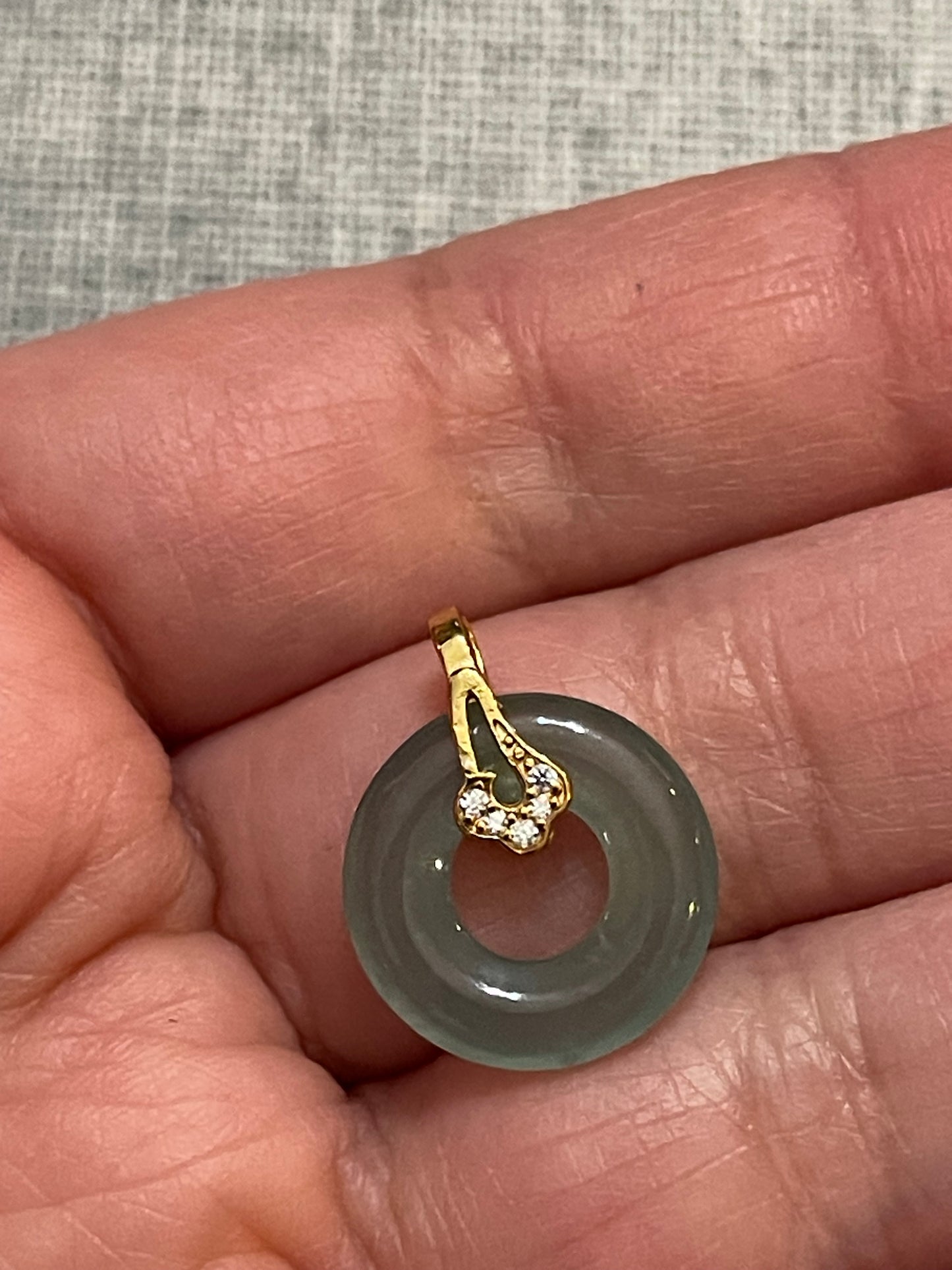 Grade A Natural  Green Jadeite Pi Disc pendant Gold overlay silver necklace