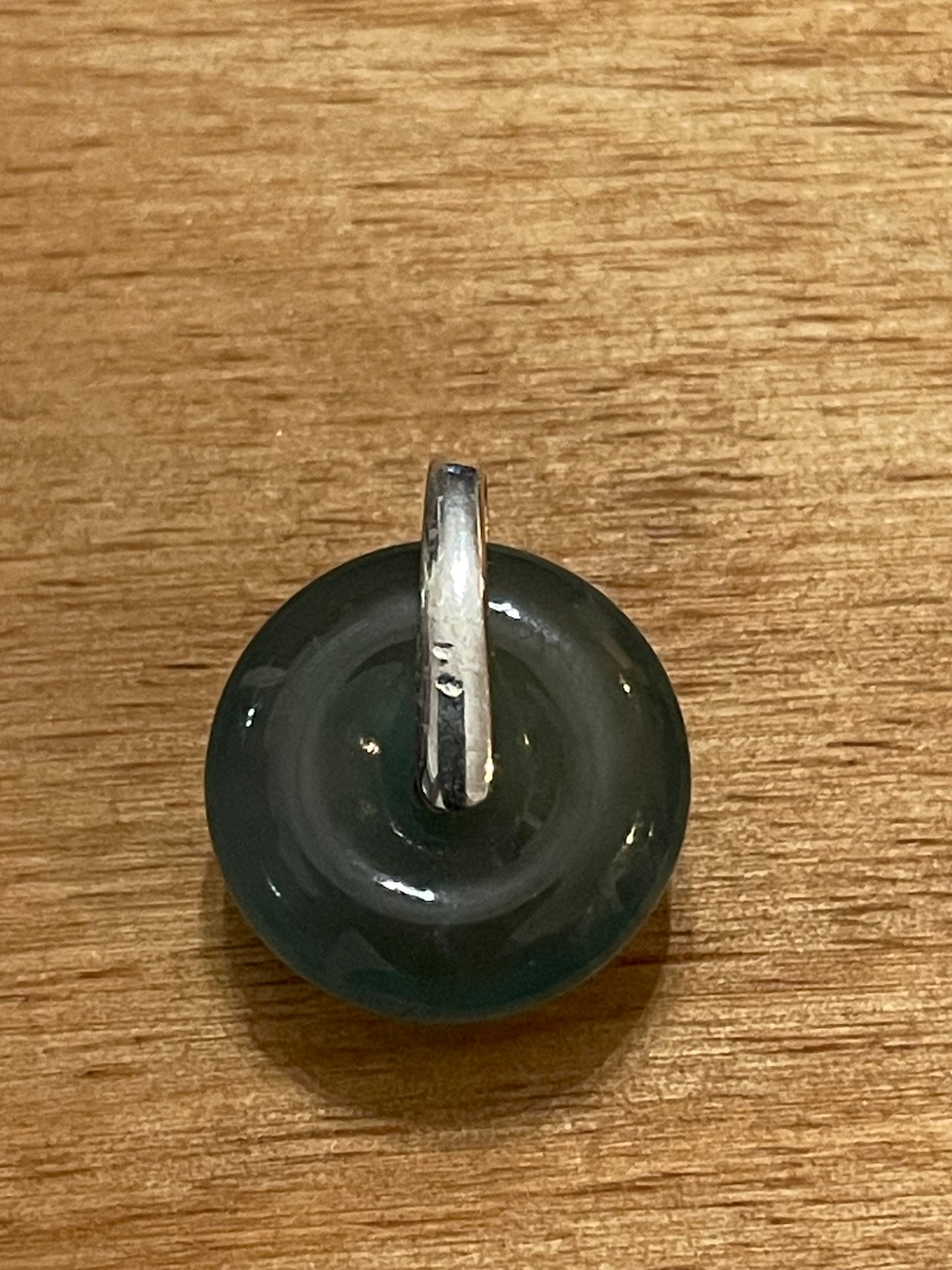 Grade A Natural  Green Jadeite Pi Disc pendant Gold overlay silver necklace