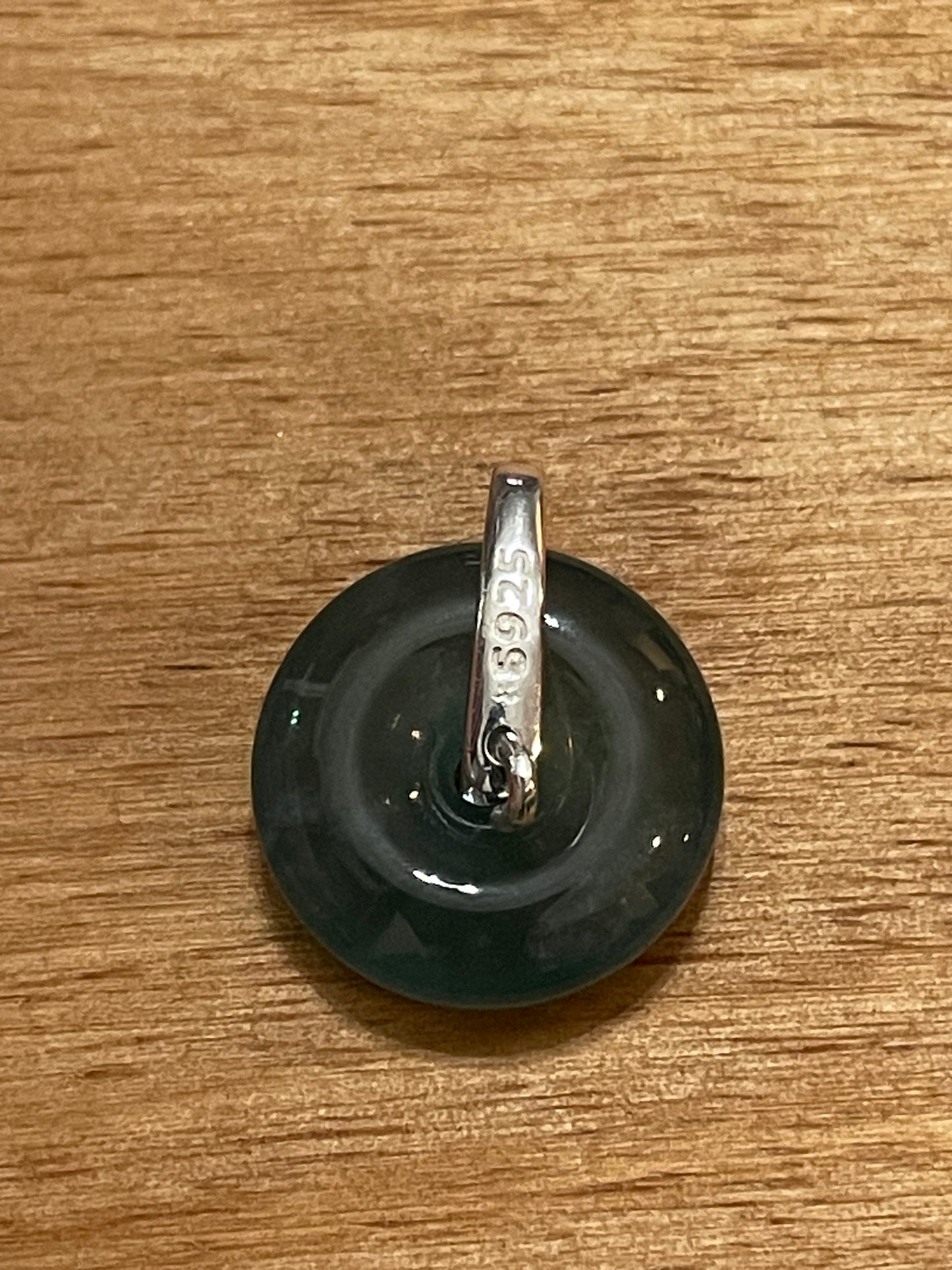 Grade A Natural  Green Jadeite Pi Disc pendant Gold overlay silver necklace