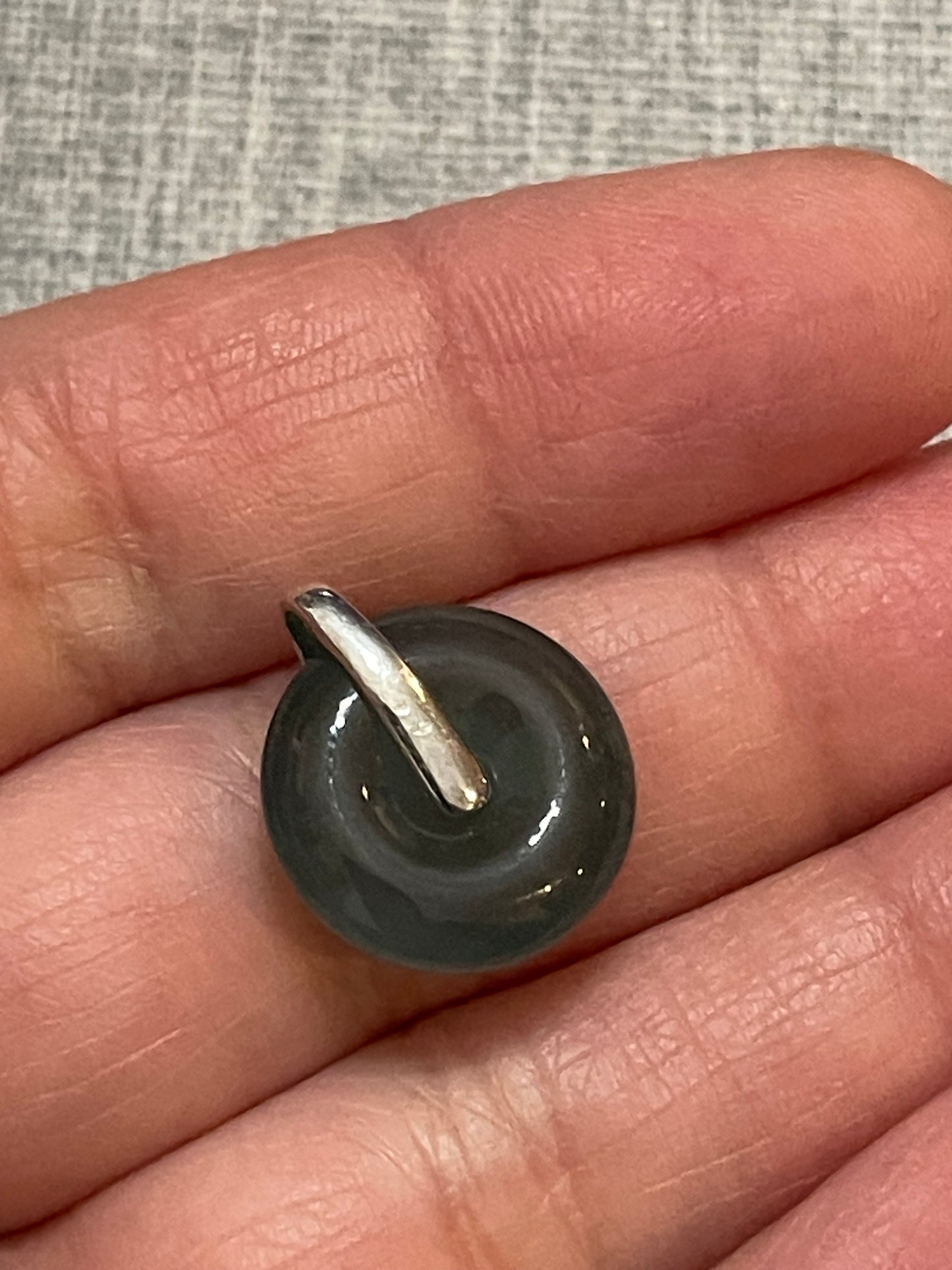 Grade A Natural  Green Jadeite Pi Disc pendant Gold overlay silver necklace