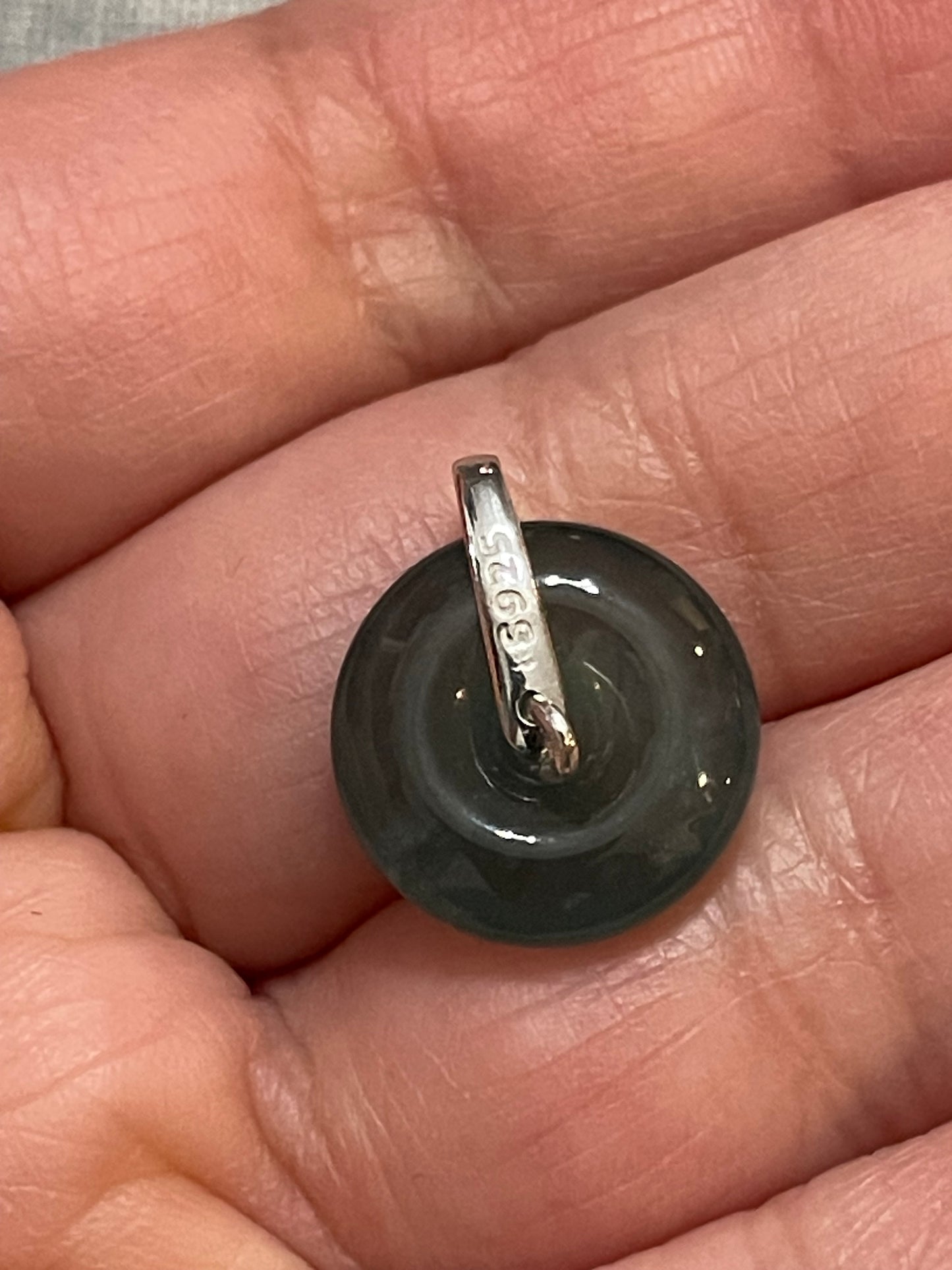 Grade A Natural  Green Jadeite Pi Disc pendant Gold overlay silver necklace