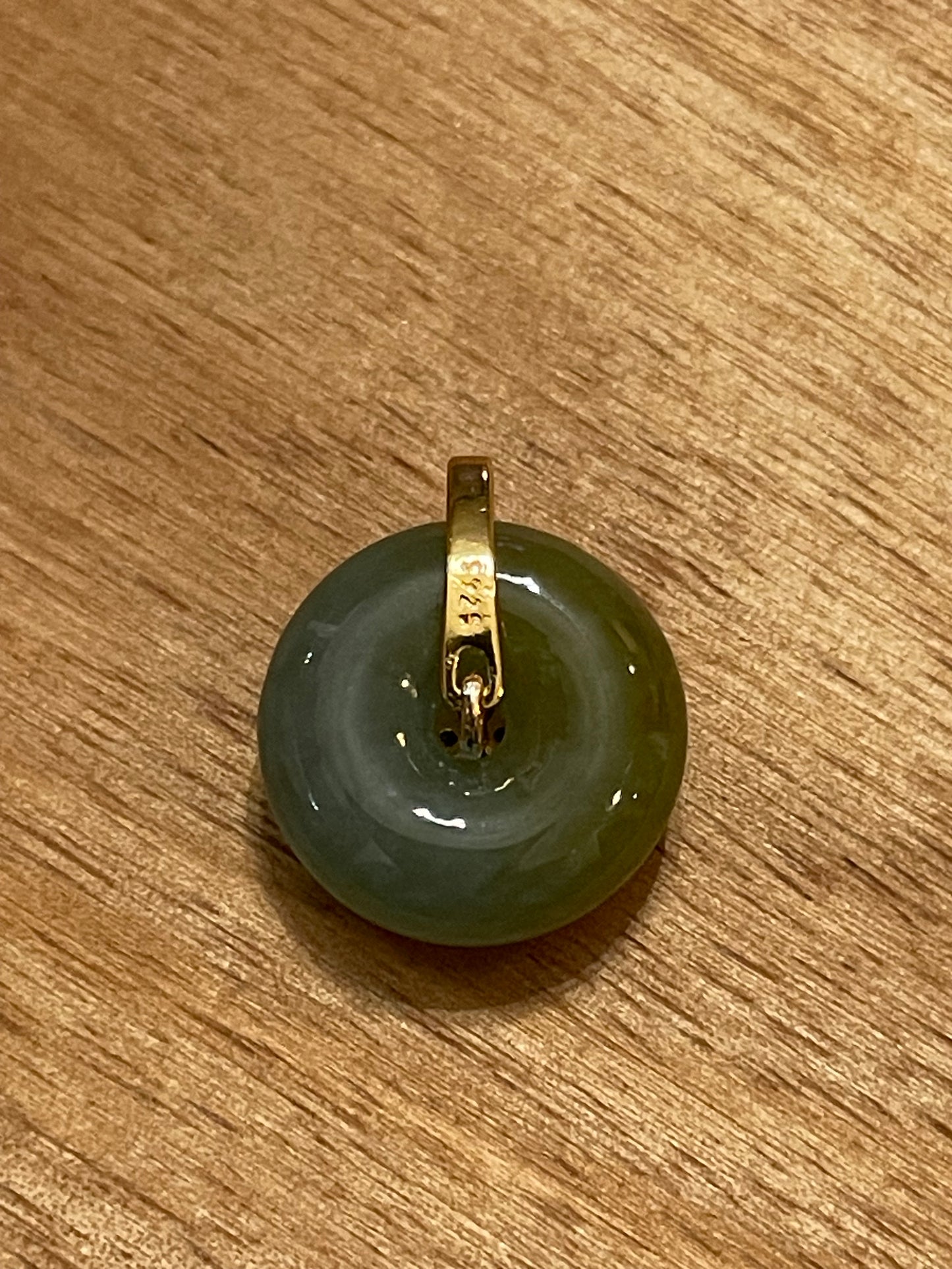 Grade A Natural  Green Jadeite Pi Disc pendant Gold overlay silver necklace