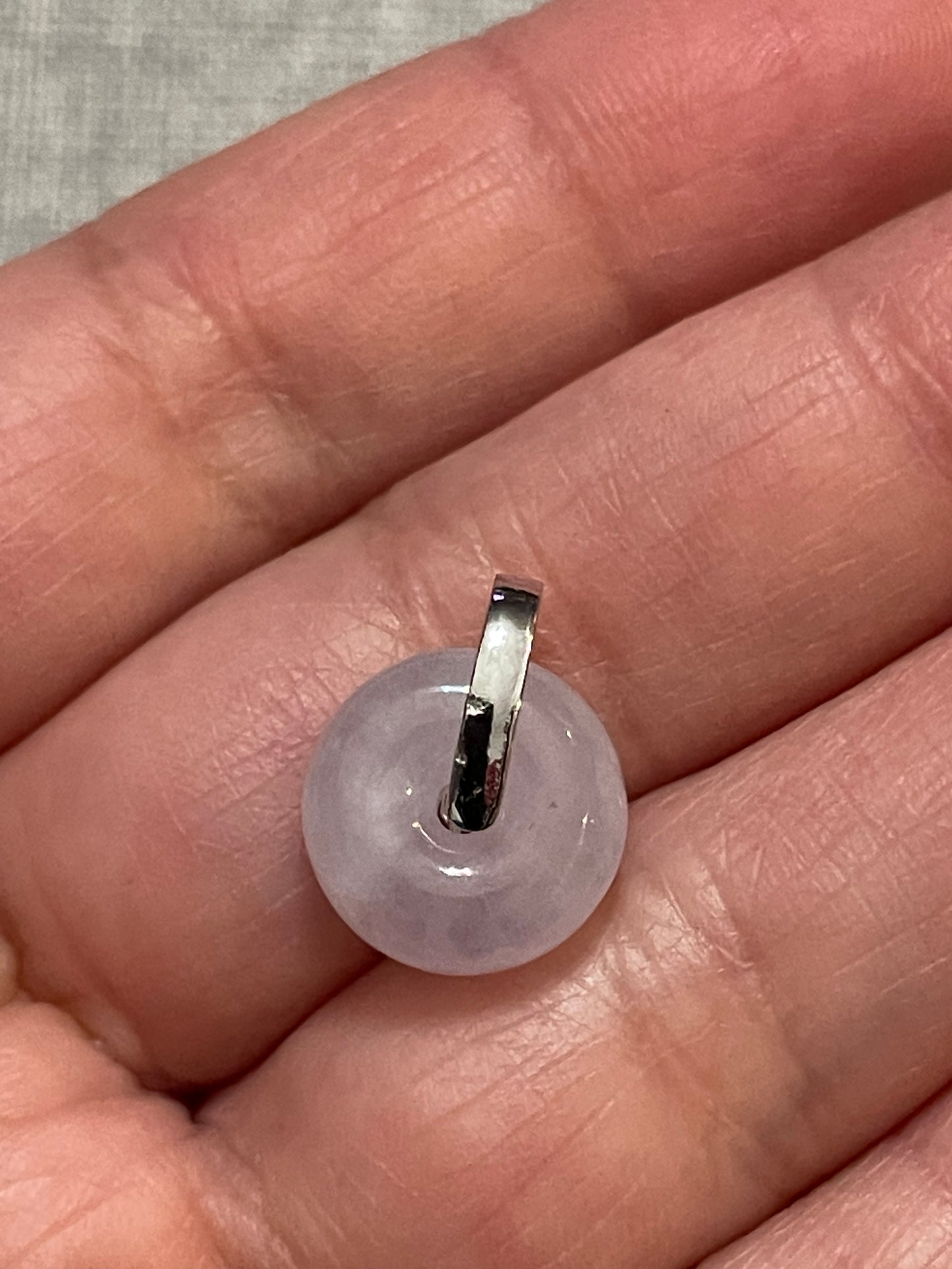 Grade A Natural lavender Jadeite Pi Disc pendant with   sterling silver bail