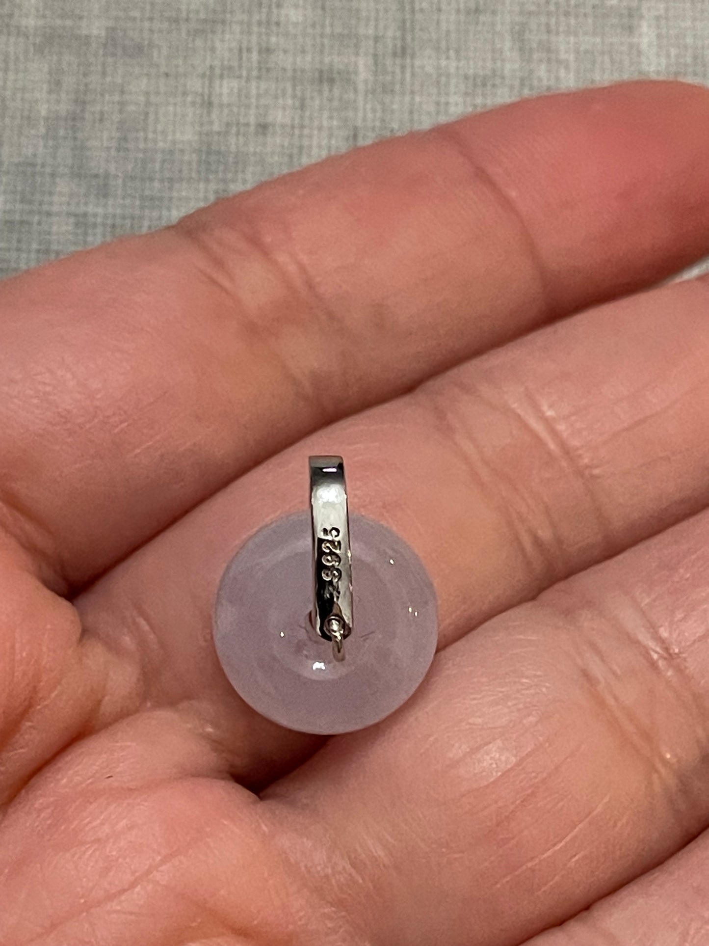 Grade A Natural lavender Jadeite Pi Disc pendant with   sterling silver bail