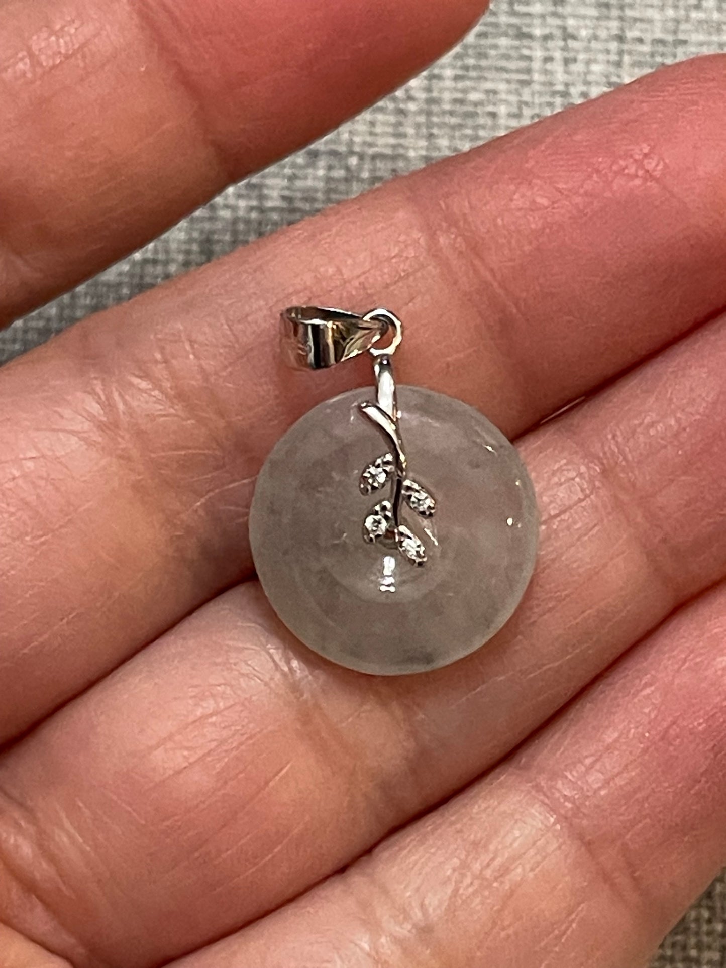 Grade A Natural Icy Jadeite Pi Disc pendant with   sterling silver bail