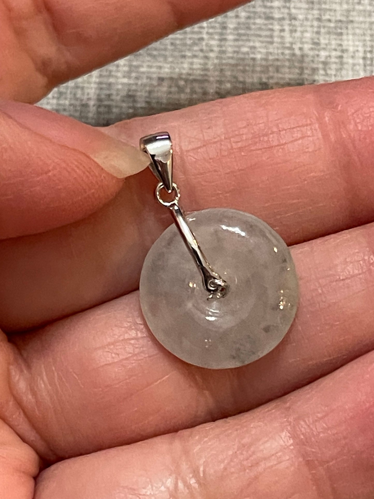 Grade A Natural Icy Jadeite Pi Disc pendant with   sterling silver bail