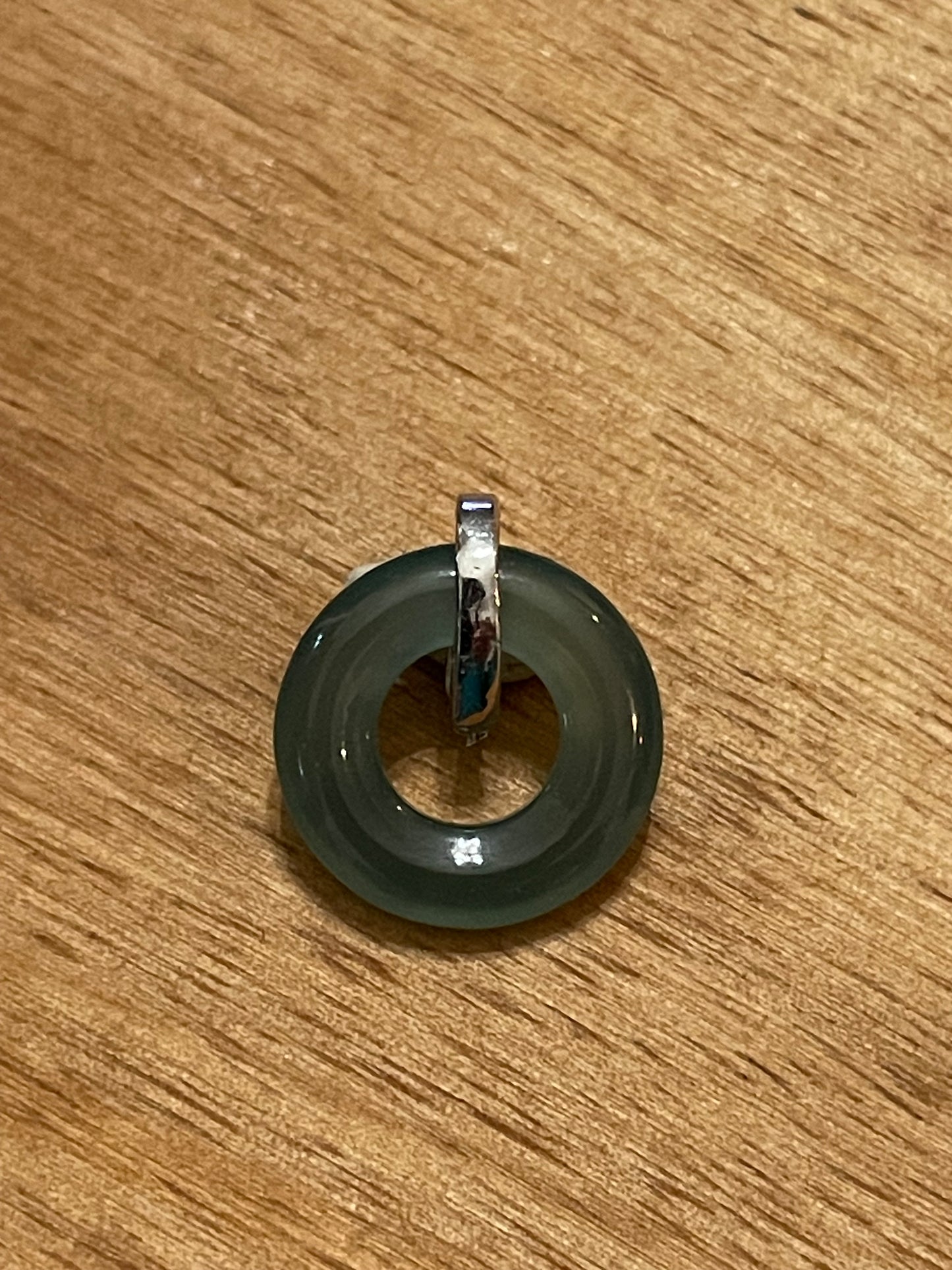 Grade A Natural Icy Blue Jadeite Pi Disc pendant with   sterling silver bail