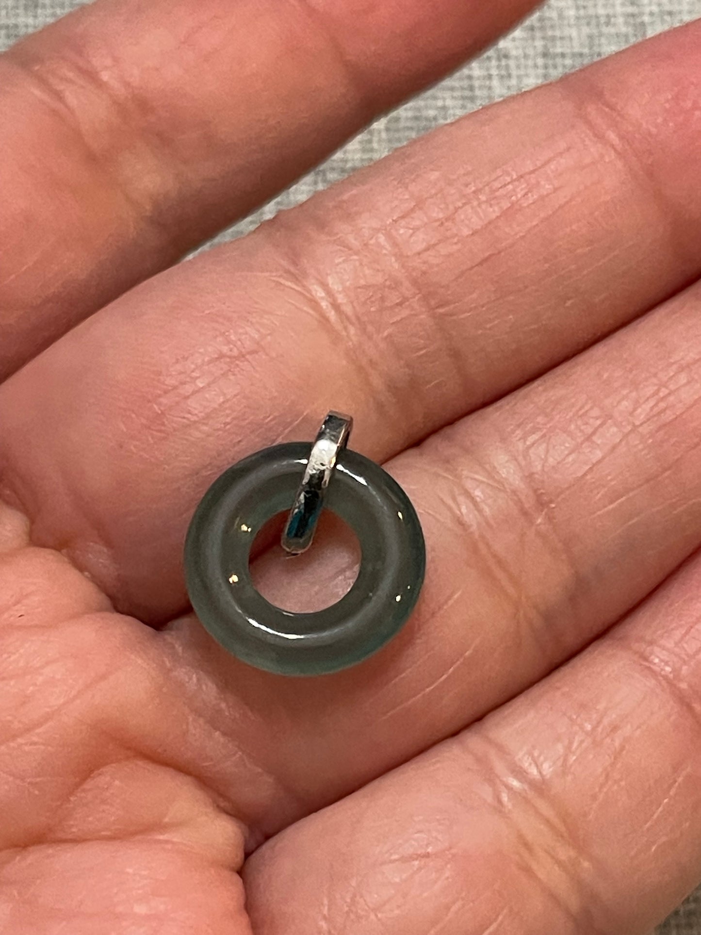 Grade A Natural Icy Blue Jadeite Pi Disc pendant with   sterling silver bail