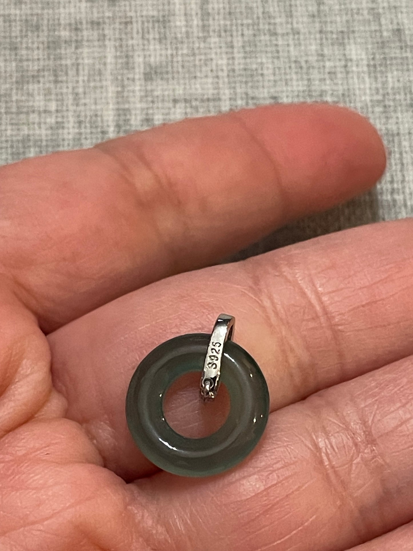 Grade A Natural Icy Blue Jadeite Pi Disc pendant with   sterling silver bail