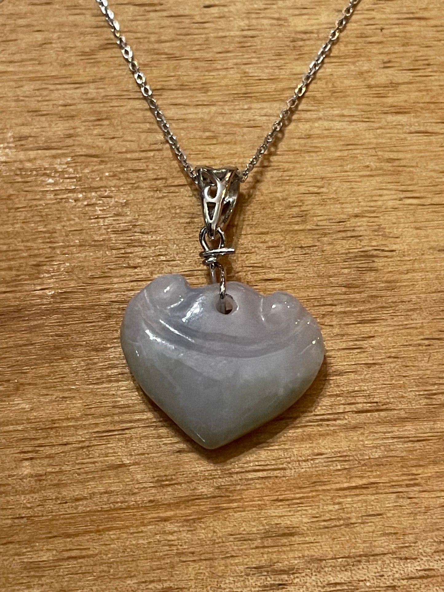 Natural Grade A Burma Jadeite  Bail Glassy Gray Yuyi Pendant silver necklace