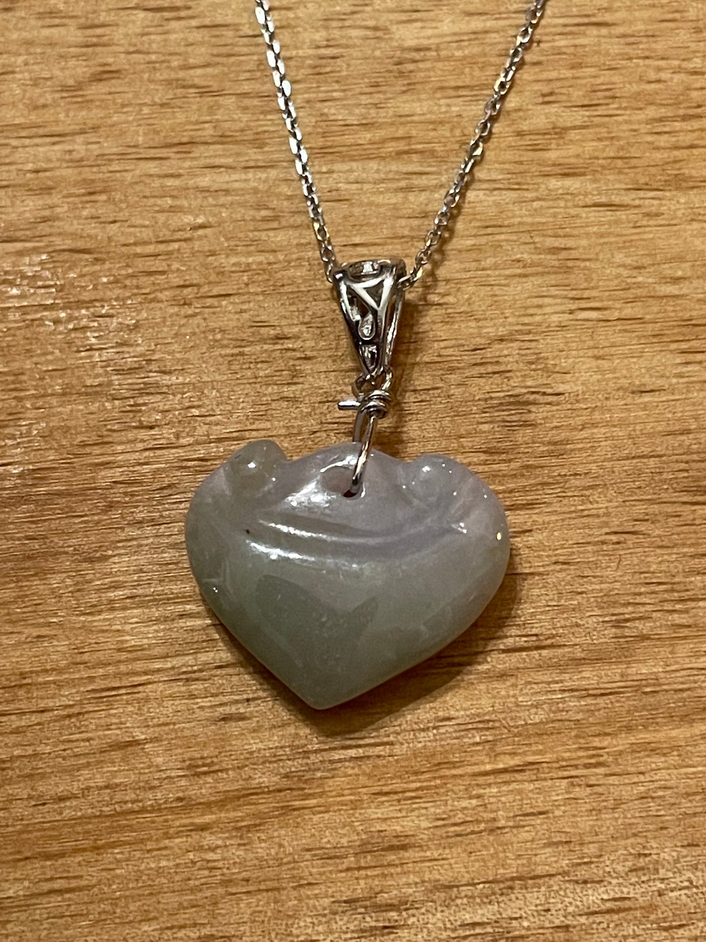 Natural Grade A Burma Jadeite  Bail Glassy Gray Yuyi Pendant silver necklace