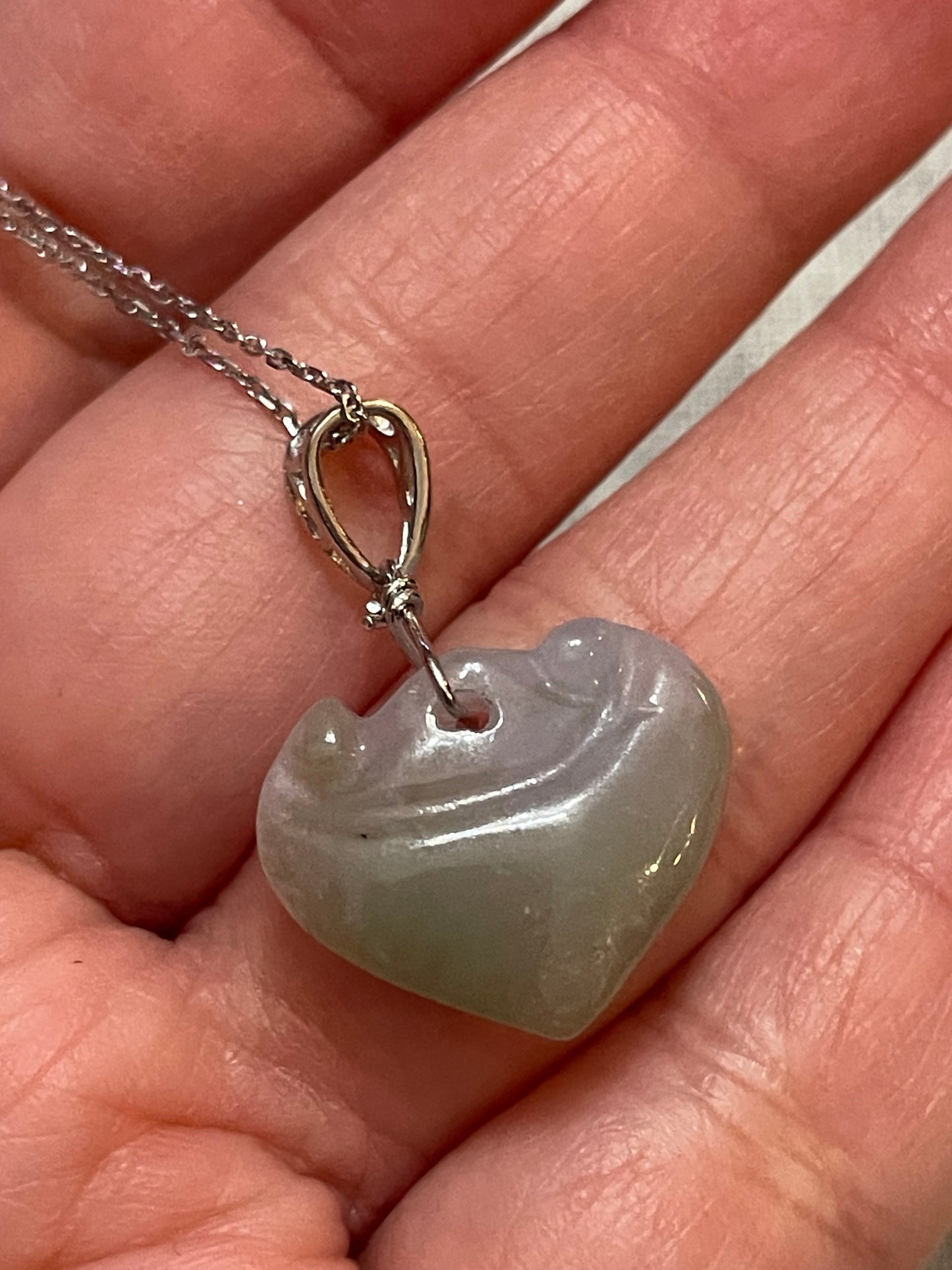 Natural Grade A Burma Jadeite  Bail Glassy Gray Yuyi Pendant silver necklace