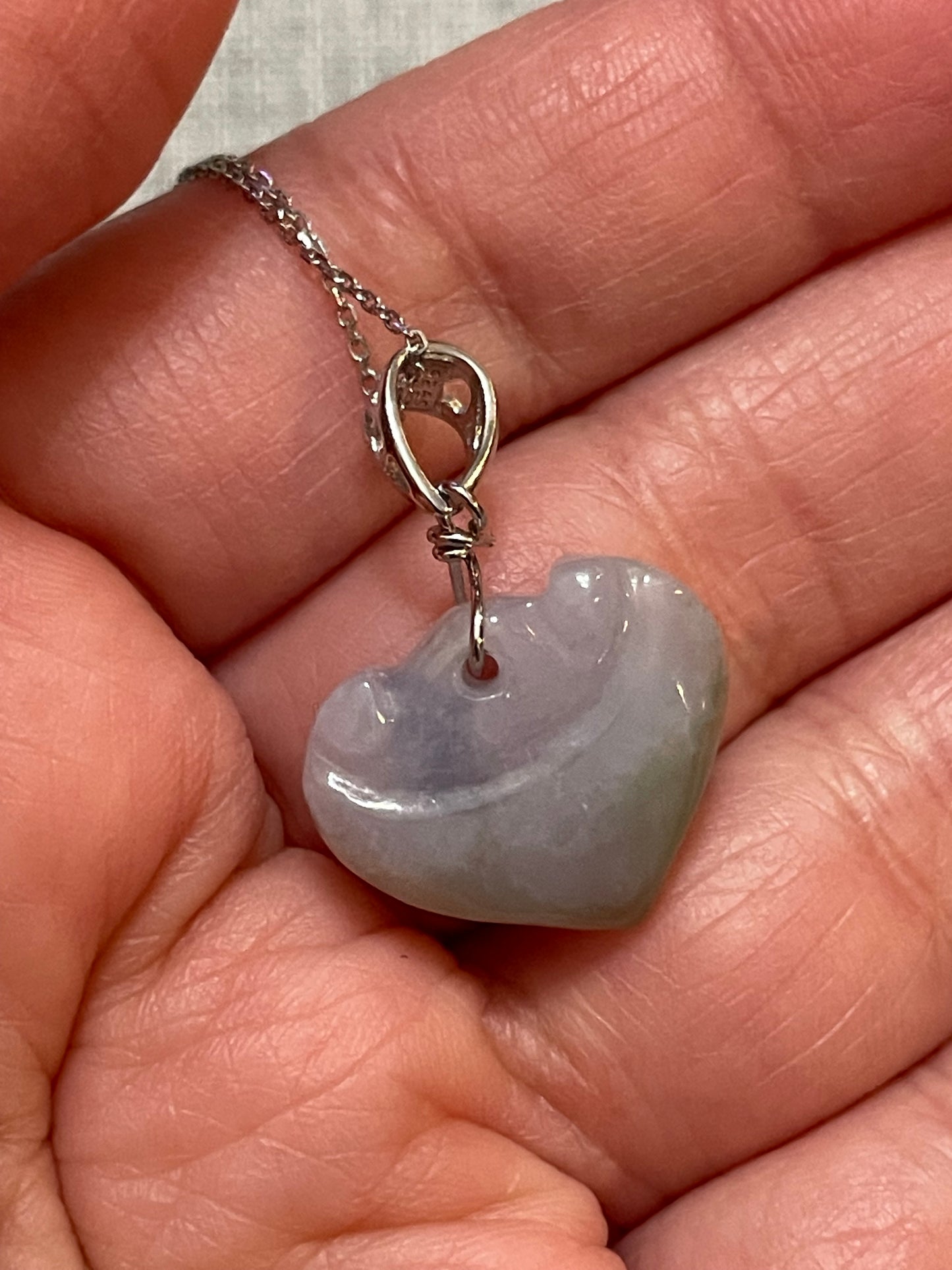 Natural Grade A Burma Jadeite  Bail Glassy Gray Yuyi Pendant silver necklace