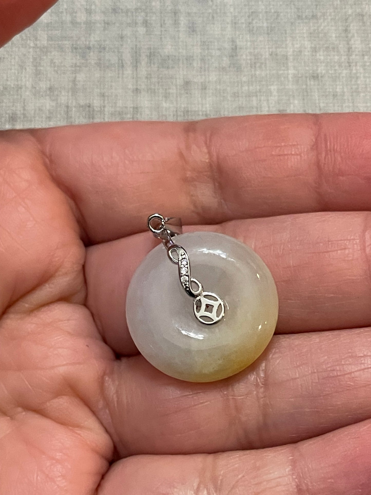 Grade A Natural yellow Jadeite Pi Disc pendant with   sterling silver bail