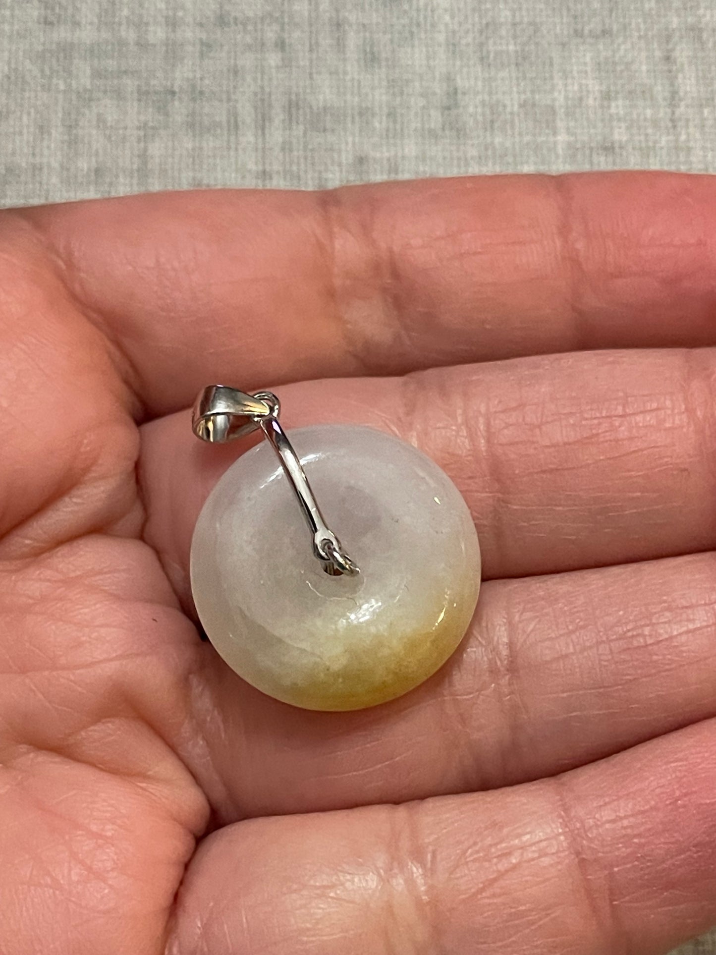 Grade A Natural yellow Jadeite Pi Disc pendant with   sterling silver bail