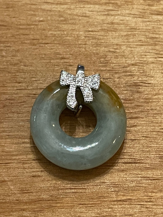 Grade A Natural yellow Green Jadeite Pi Disc pendant with   sterling silver bail