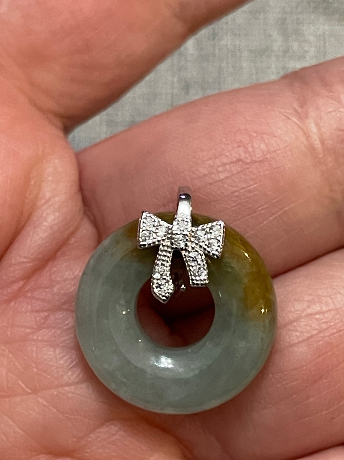 Grade A Natural yellow Green Jadeite Pi Disc pendant with   sterling silver bail