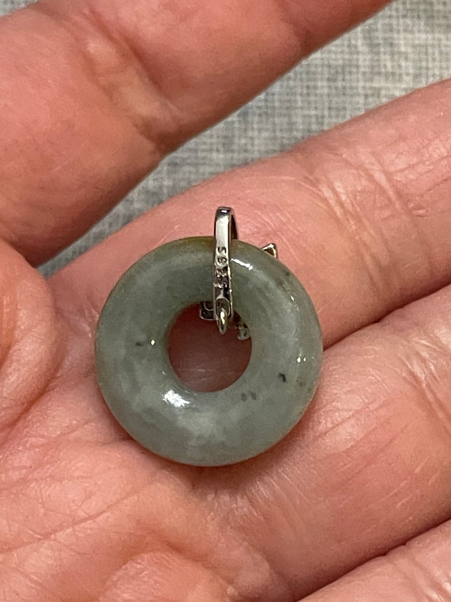 Grade A Natural yellow Green Jadeite Pi Disc pendant with   sterling silver bail