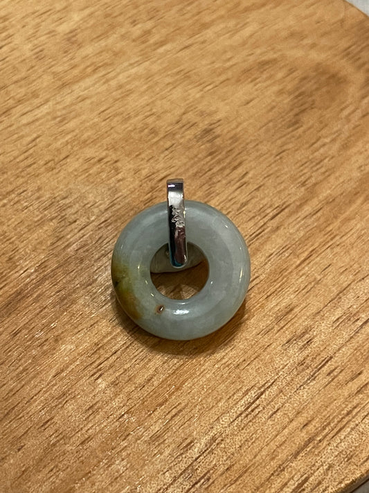 Grade A Natural yellow Green Jadeite Pi Disc pendant with   sterling silver bail