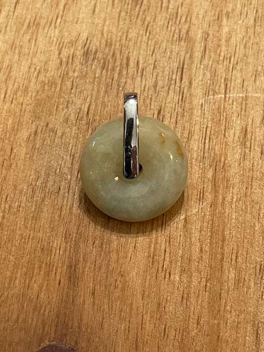 Grade A Natural yellow  Jadeite Pi Disc pendant with   sterling silver bail