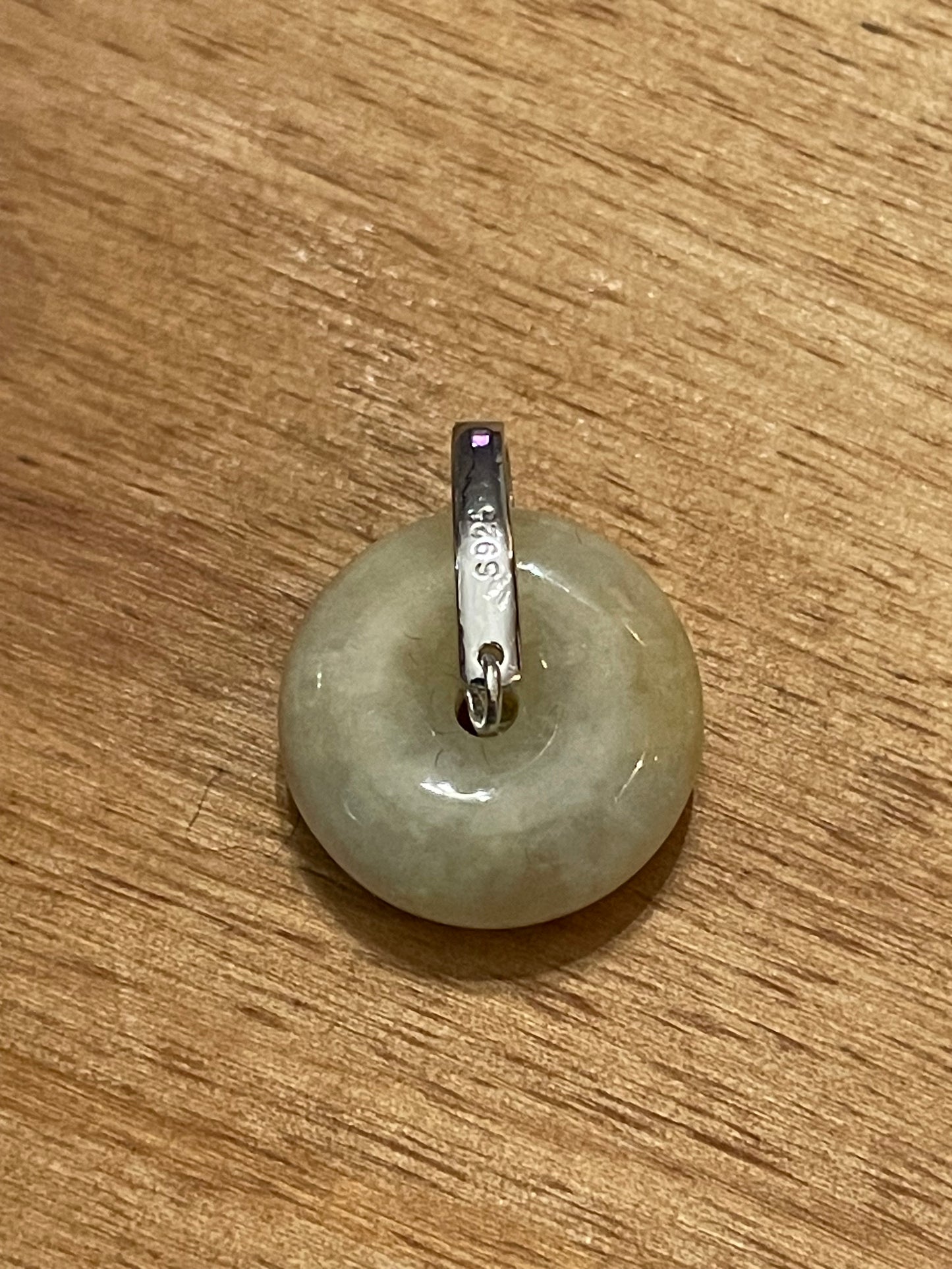 Grade A Natural yellow  Jadeite Pi Disc pendant with   sterling silver bail