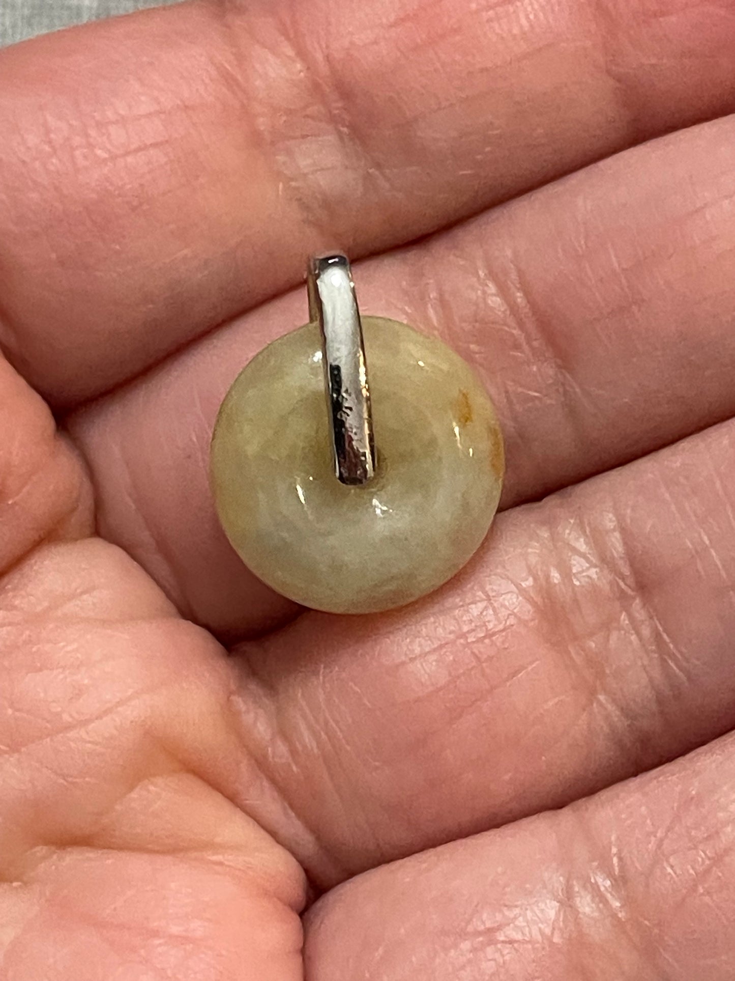 Grade A Natural yellow  Jadeite Pi Disc pendant with   sterling silver bail