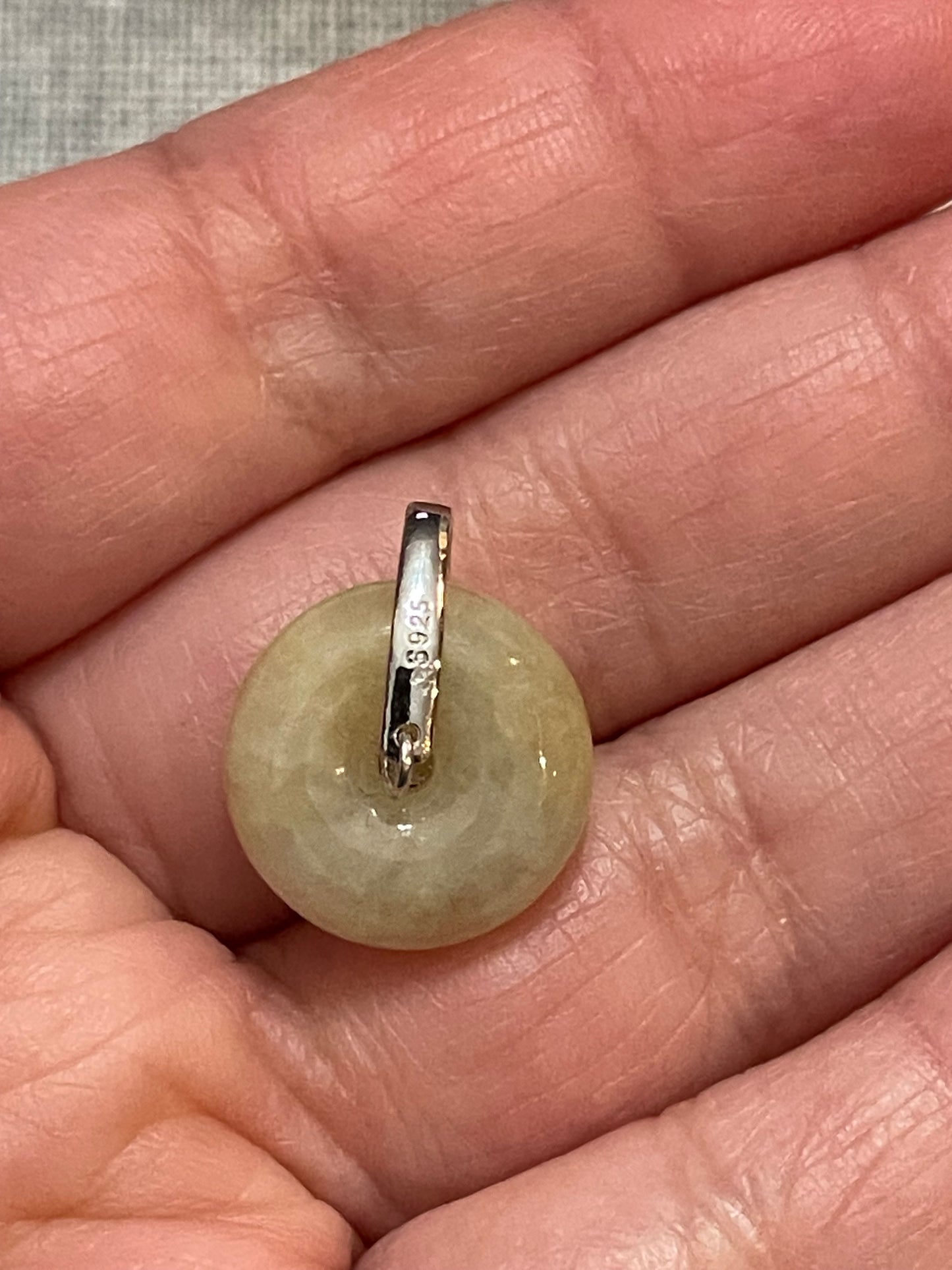 Grade A Natural yellow  Jadeite Pi Disc pendant with   sterling silver bail