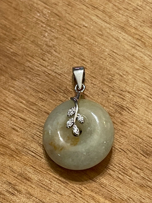 Grade A Natural yellow  Jadeite Pi Disc pendant with   sterling silver bail