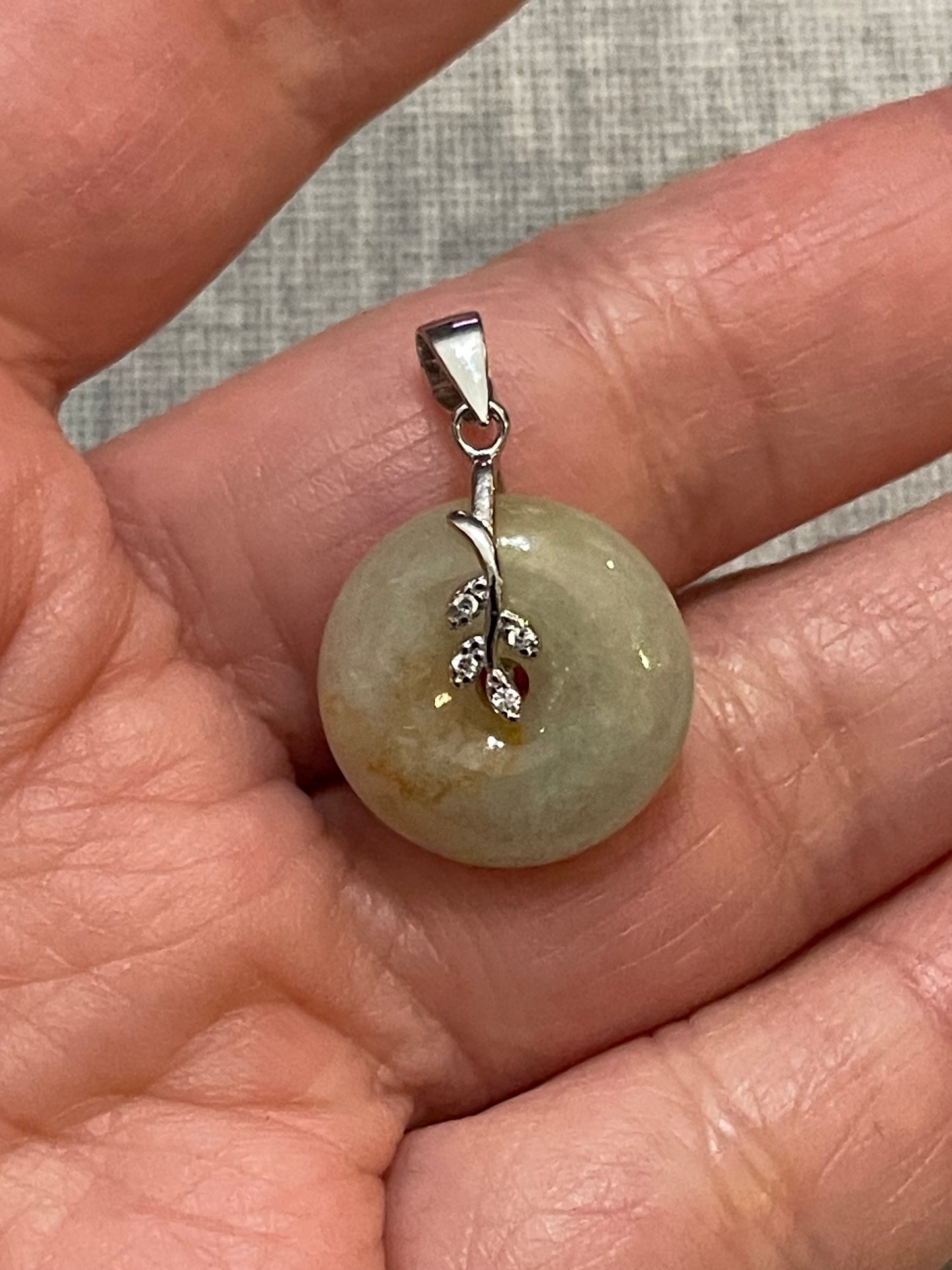 Grade A Natural yellow  Jadeite Pi Disc pendant with   sterling silver bail
