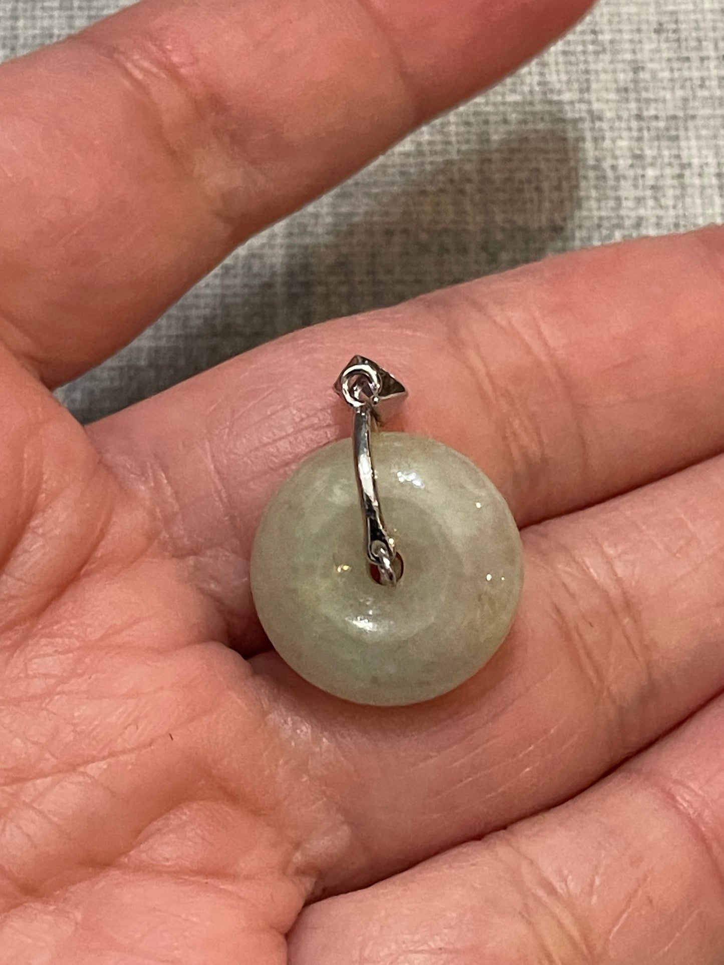 Grade A Natural yellow  Jadeite Pi Disc pendant with   sterling silver bail