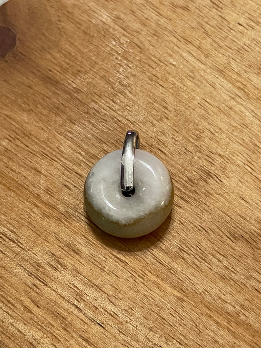 Grade A Natural Brown, White and red Jadeite Pi Disc pendant with   sterling silver bail