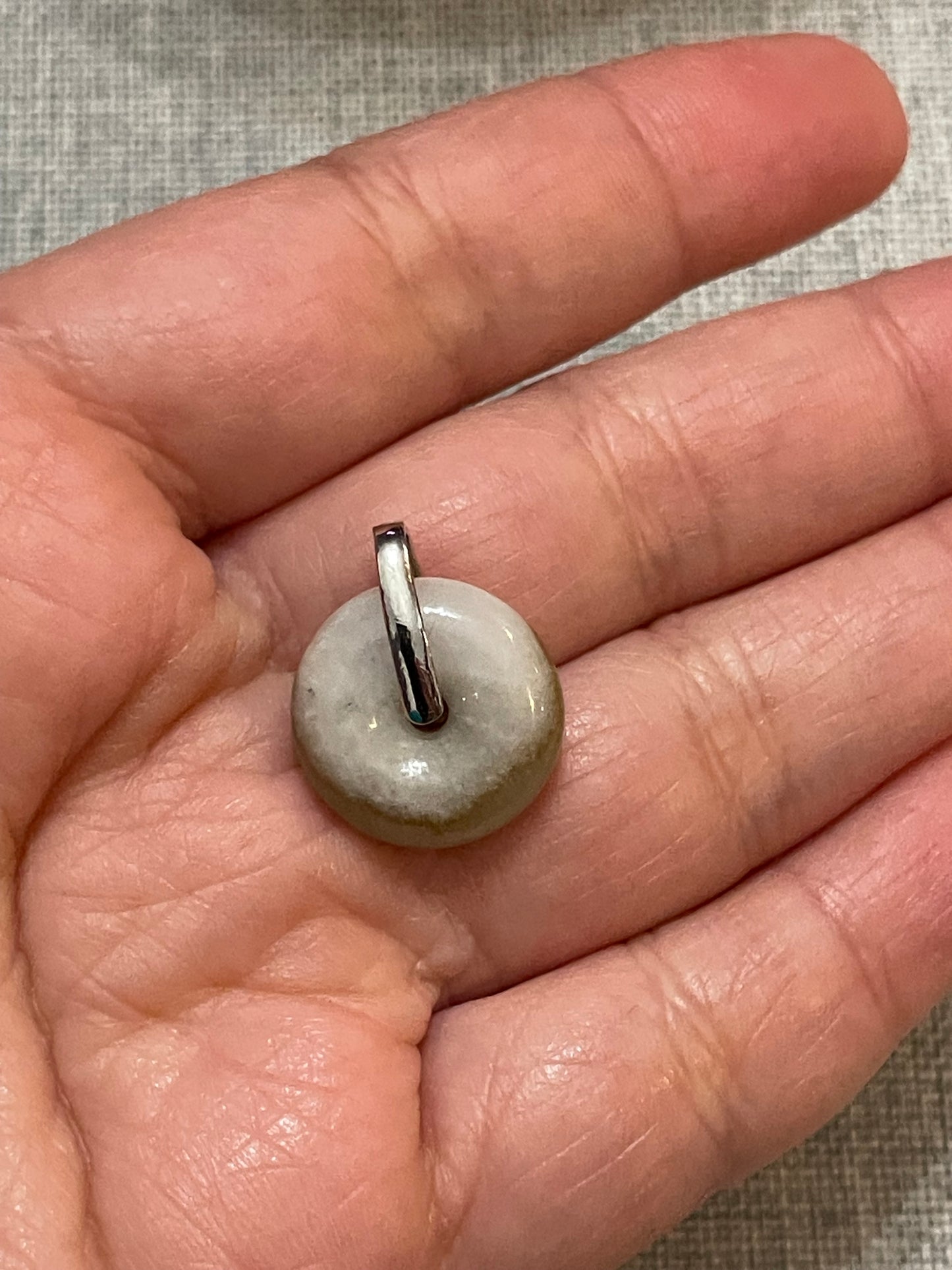 Grade A Natural Brown, White and red Jadeite Pi Disc pendant with   sterling silver bail