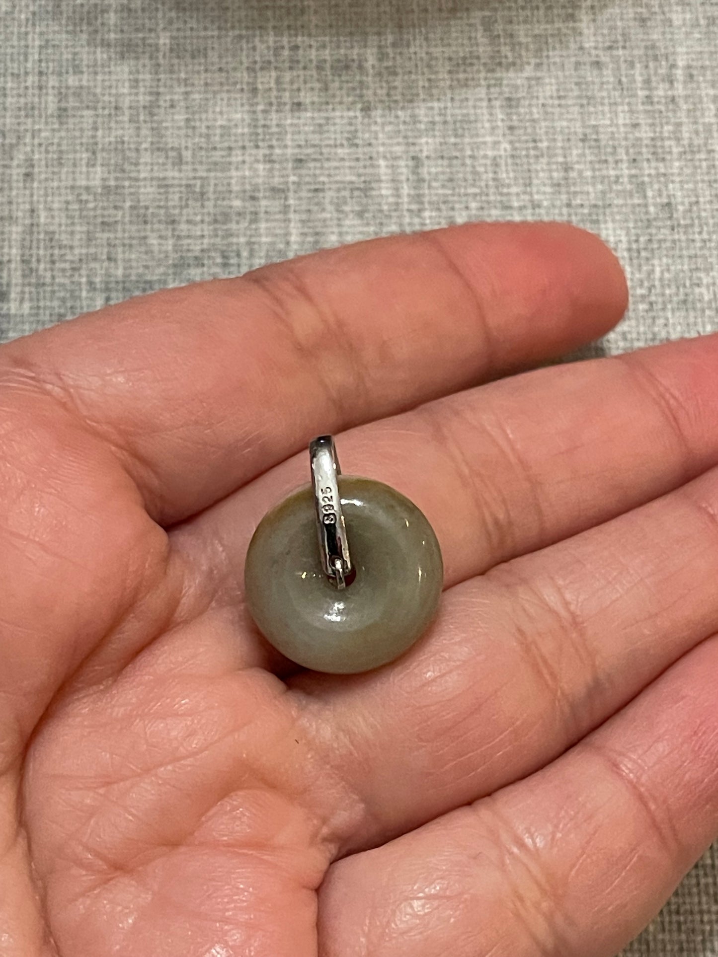 Grade A Natural Brown, White and red Jadeite Pi Disc pendant with   sterling silver bail