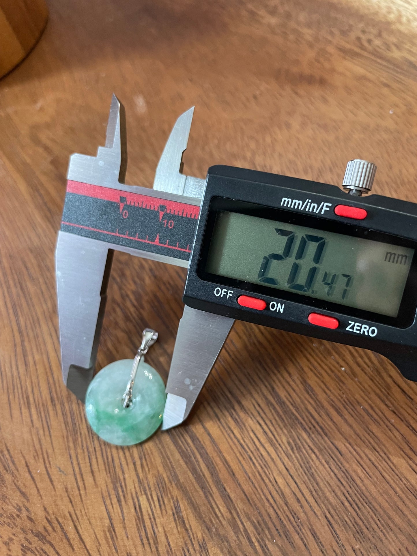 Grade A Natural Green Jadeite Pi Disc ( peng on kou, donut) pendant with sterling silver four leaves clover bail