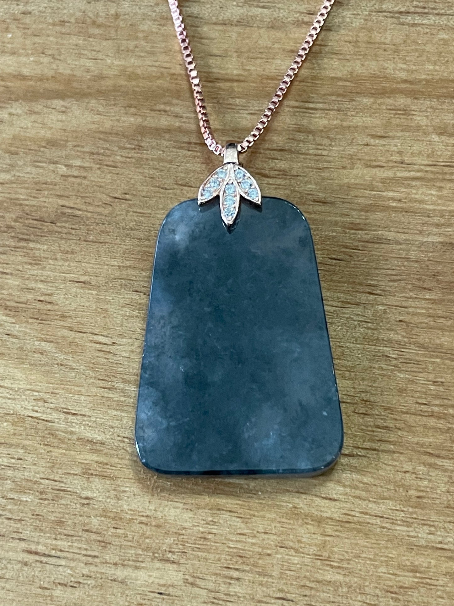 Grade A Natural Highly Icy Black Trapezoid Rose gold plated sterling silver bails necklace