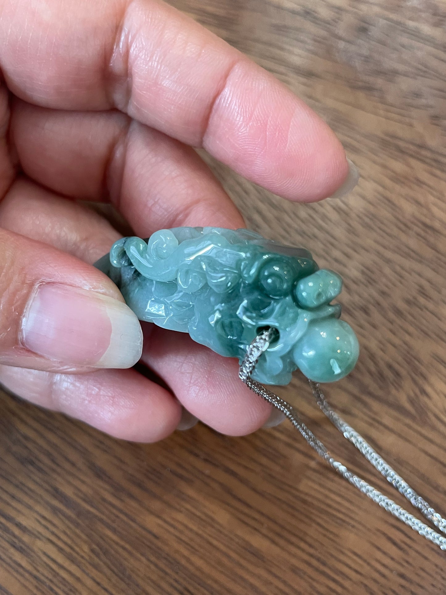 Nature Burma Jadeite Hand curved Dragon Teeth silver necklace