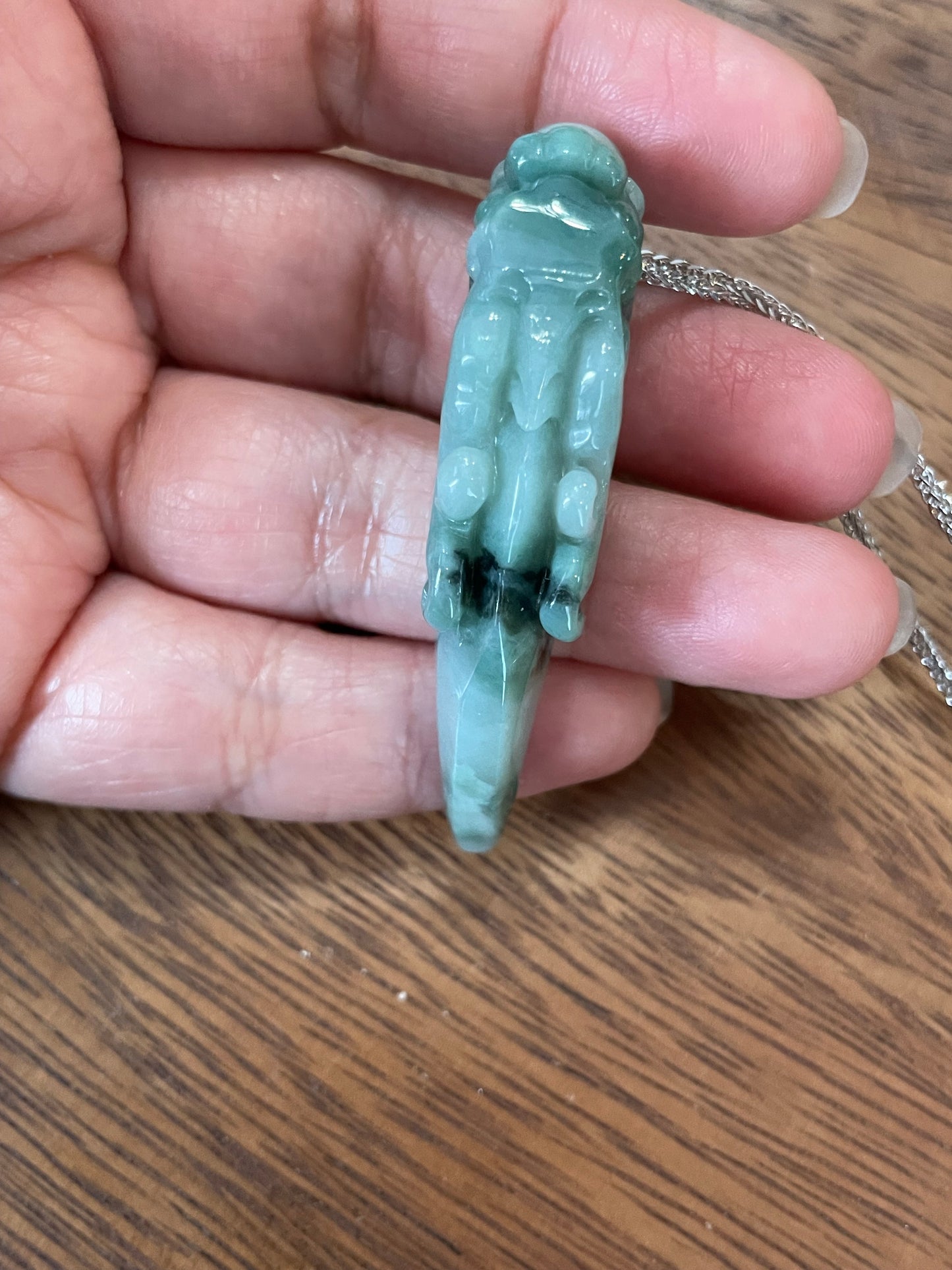 Nature Burma Jadeite Hand curved Dragon Teeth silver necklace