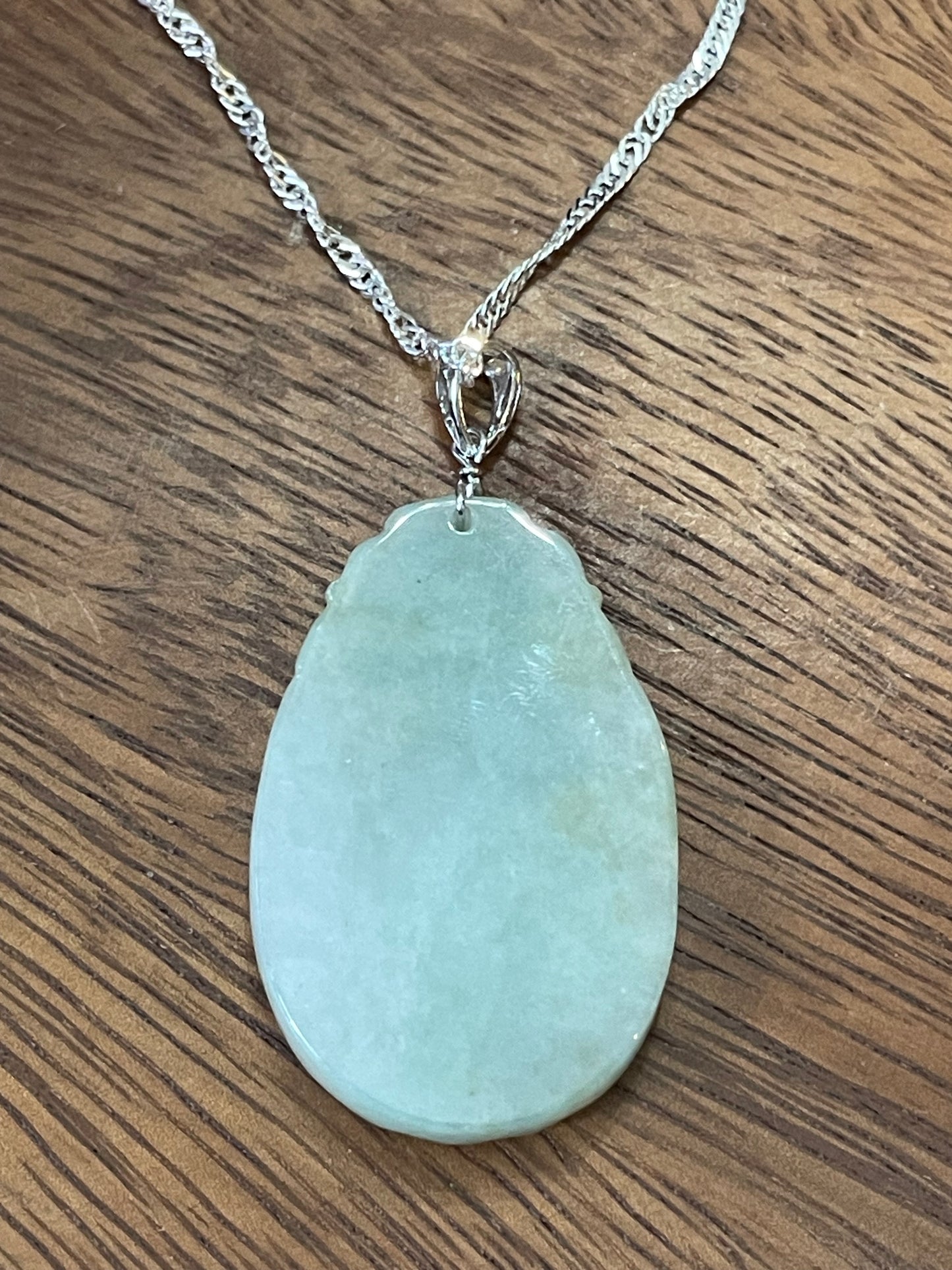 Grade A Natural  Icy White Burma Jadeite Oval pendant With Silver necklace