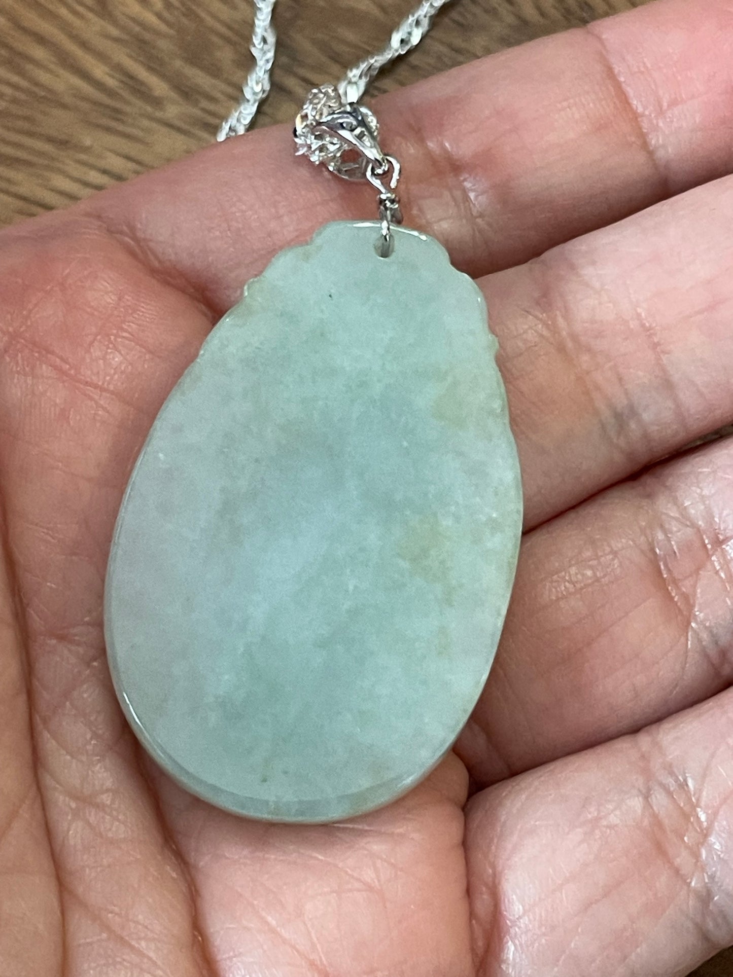 Grade A Natural  Icy White Burma Jadeite Oval pendant With Silver necklace